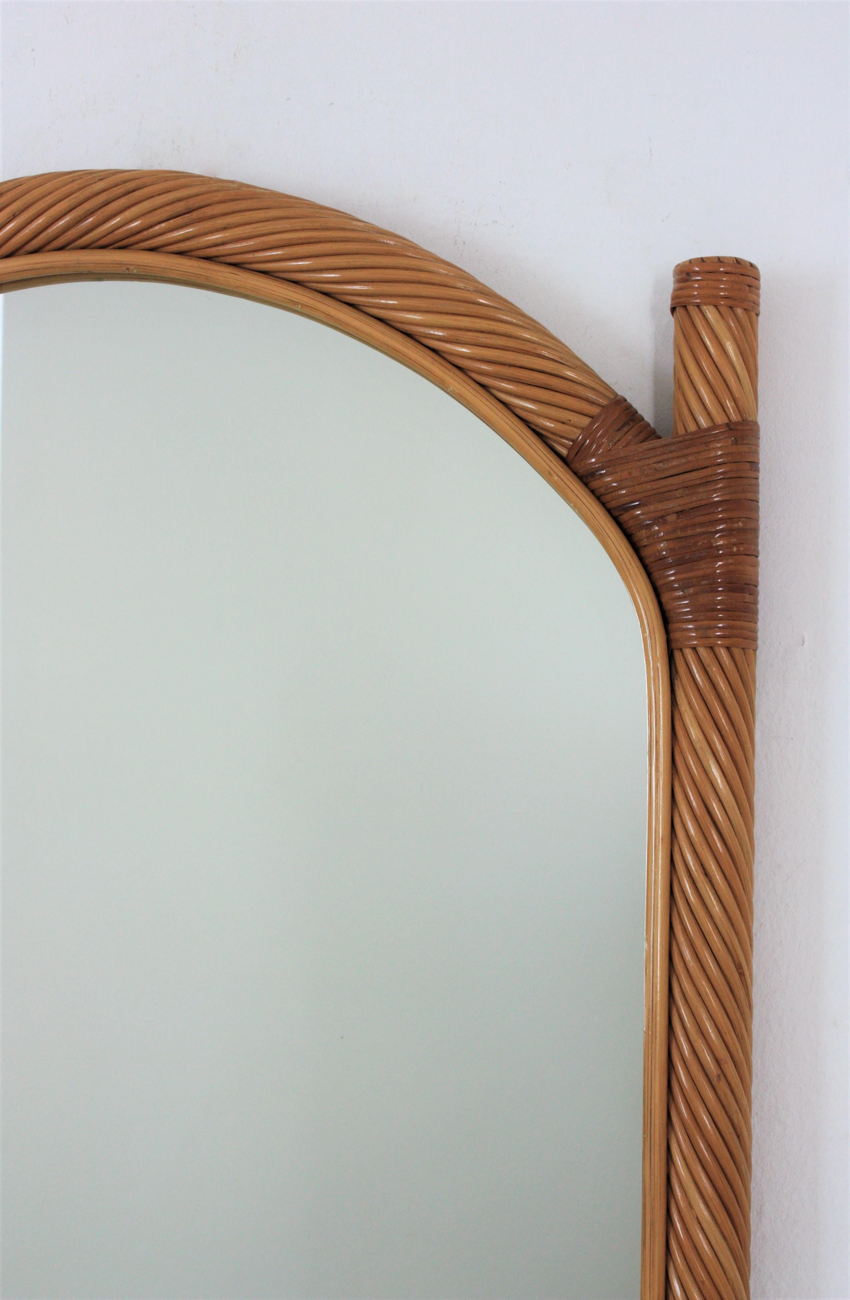 Two Vivai del Sud Rattan Pencil Reed Mirrors with Arch Top For Sale 3