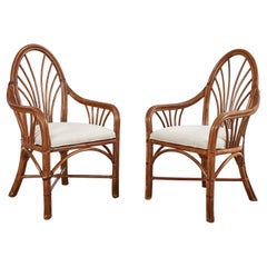 Vintage Pair of Vivai del Sud Style Rattan Dining Armchairs
