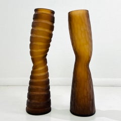 Pair of Vivarini Italian Frosted Amber Vases