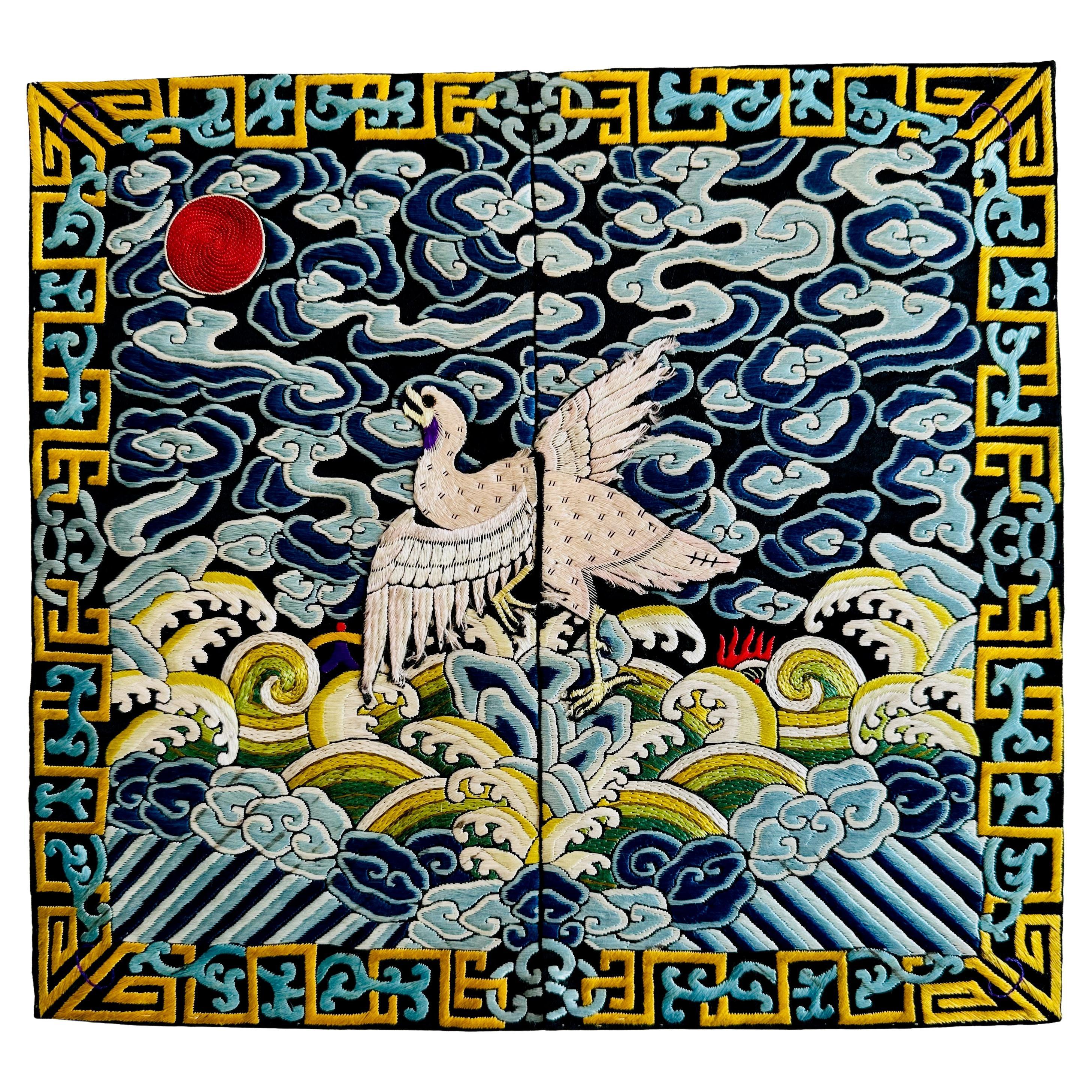 Pair of 19th Century Civil Rank Badges with Egrets (Sixth Rank)