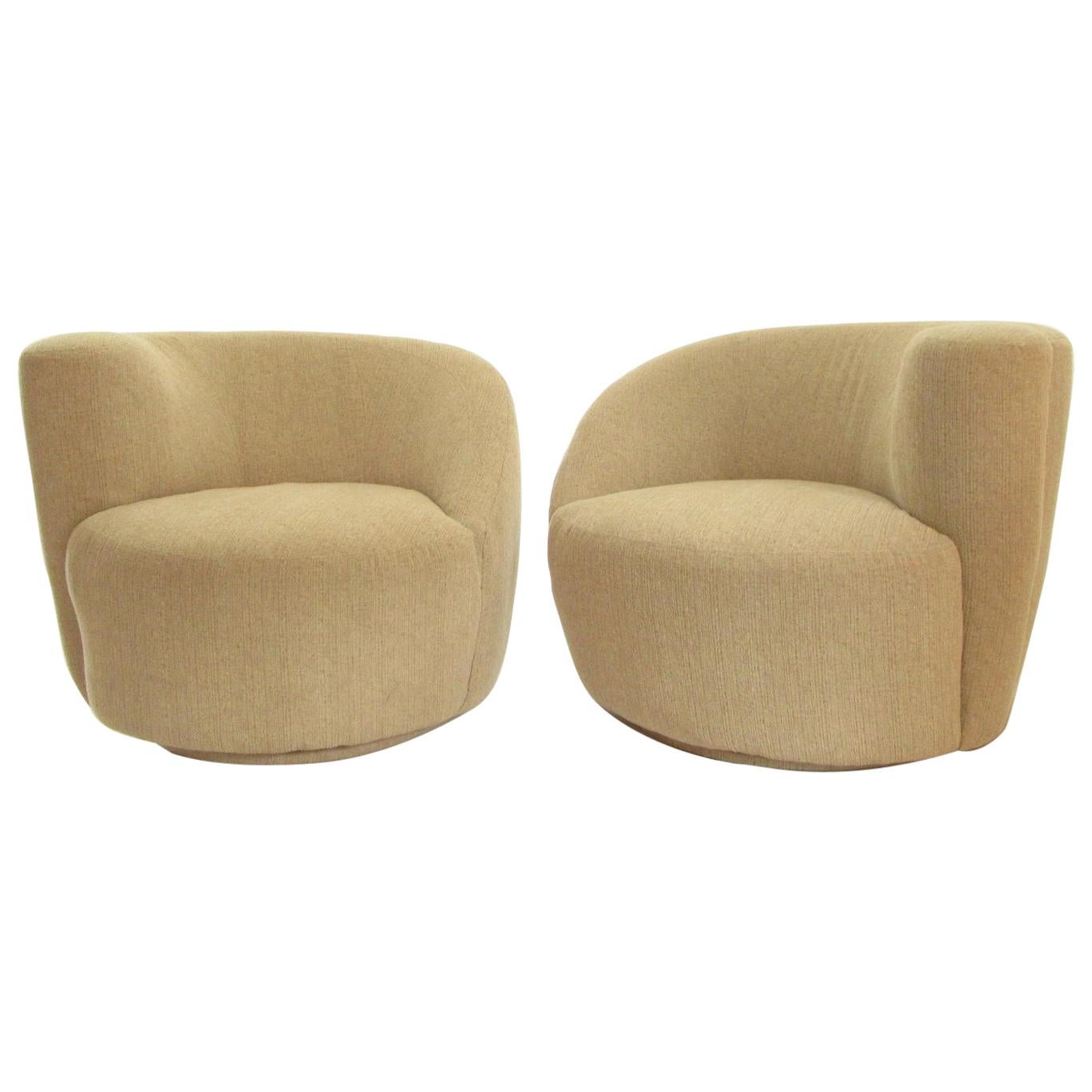 Pair of Vladimir Kagan Corkscrew Swivel Nautilus Lounge Chairs
