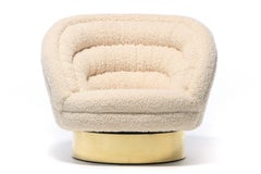 Pair of Vladimir Kagan Crescent Swivel Chairs in Ivory Bouclé with Brass Bases
