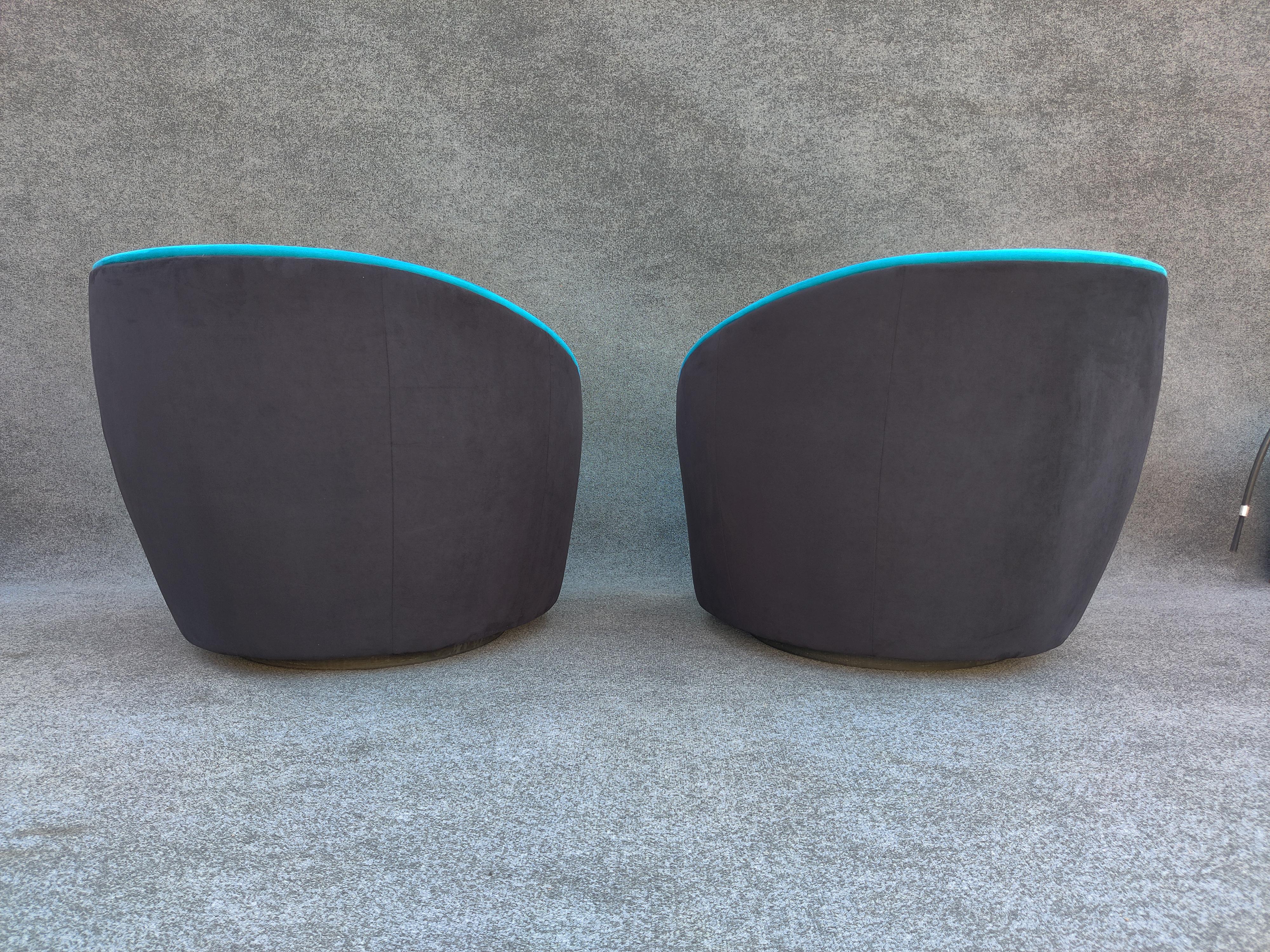 Pair of Vladimir Kagan Directional Nautilus Corkscrew Swivel Chairs Black & Blue For Sale 5