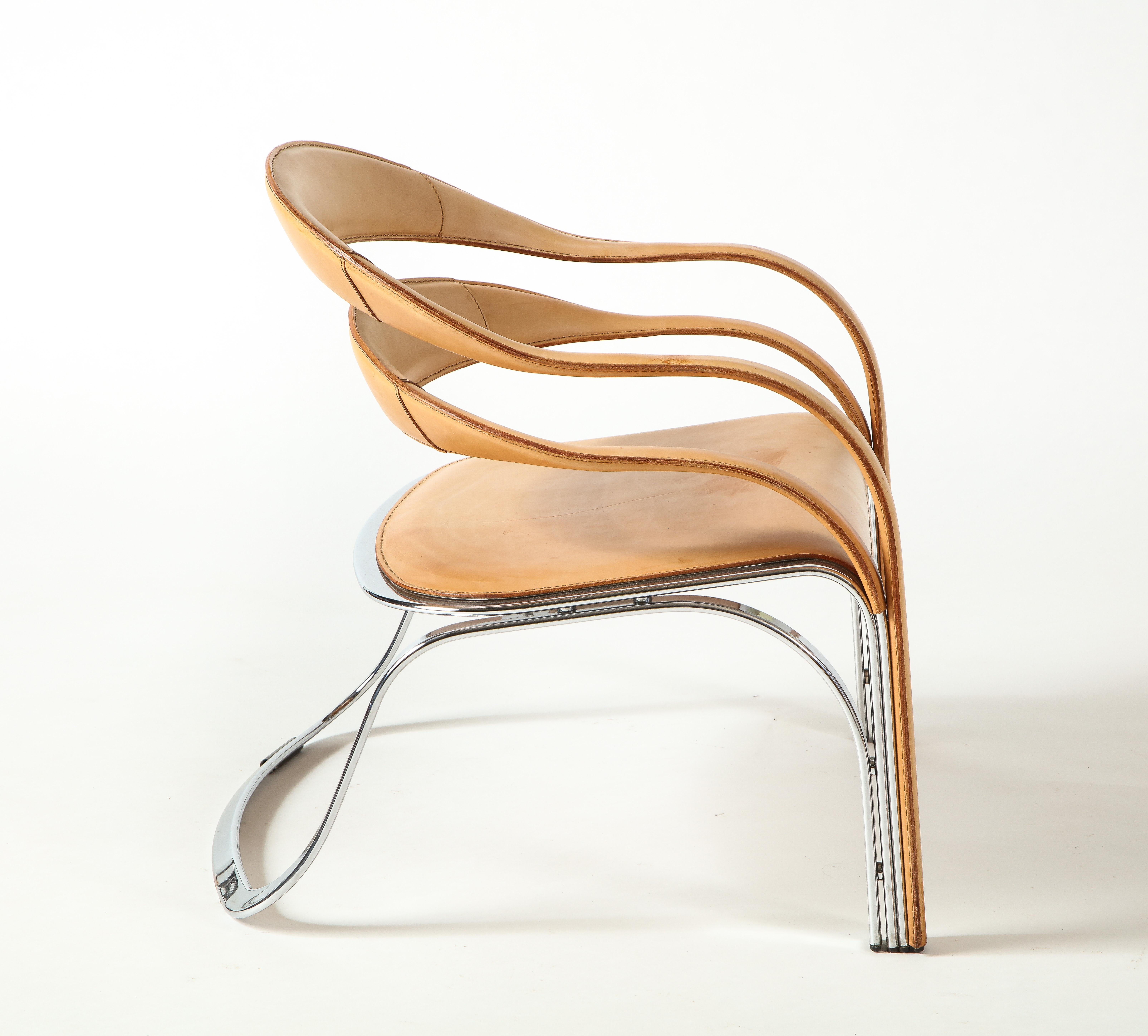 Pair of Vladimir Kagan Fettucini Lounge Chair in Sienna Leather Seats For Sale 4
