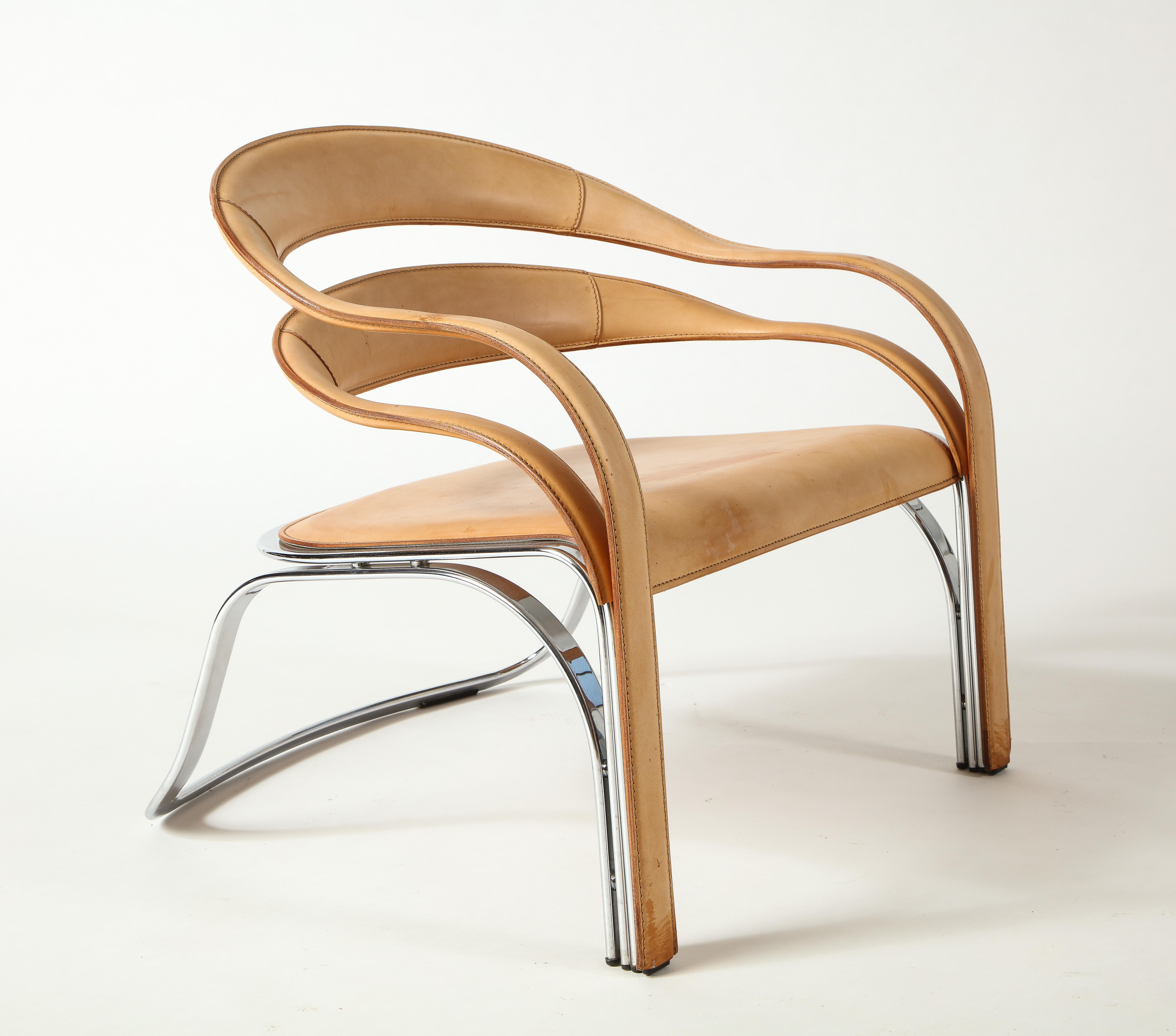 Pair of Vladimir Kagan Fettucini Lounge Chair in Sienna Leather Seats For Sale 5