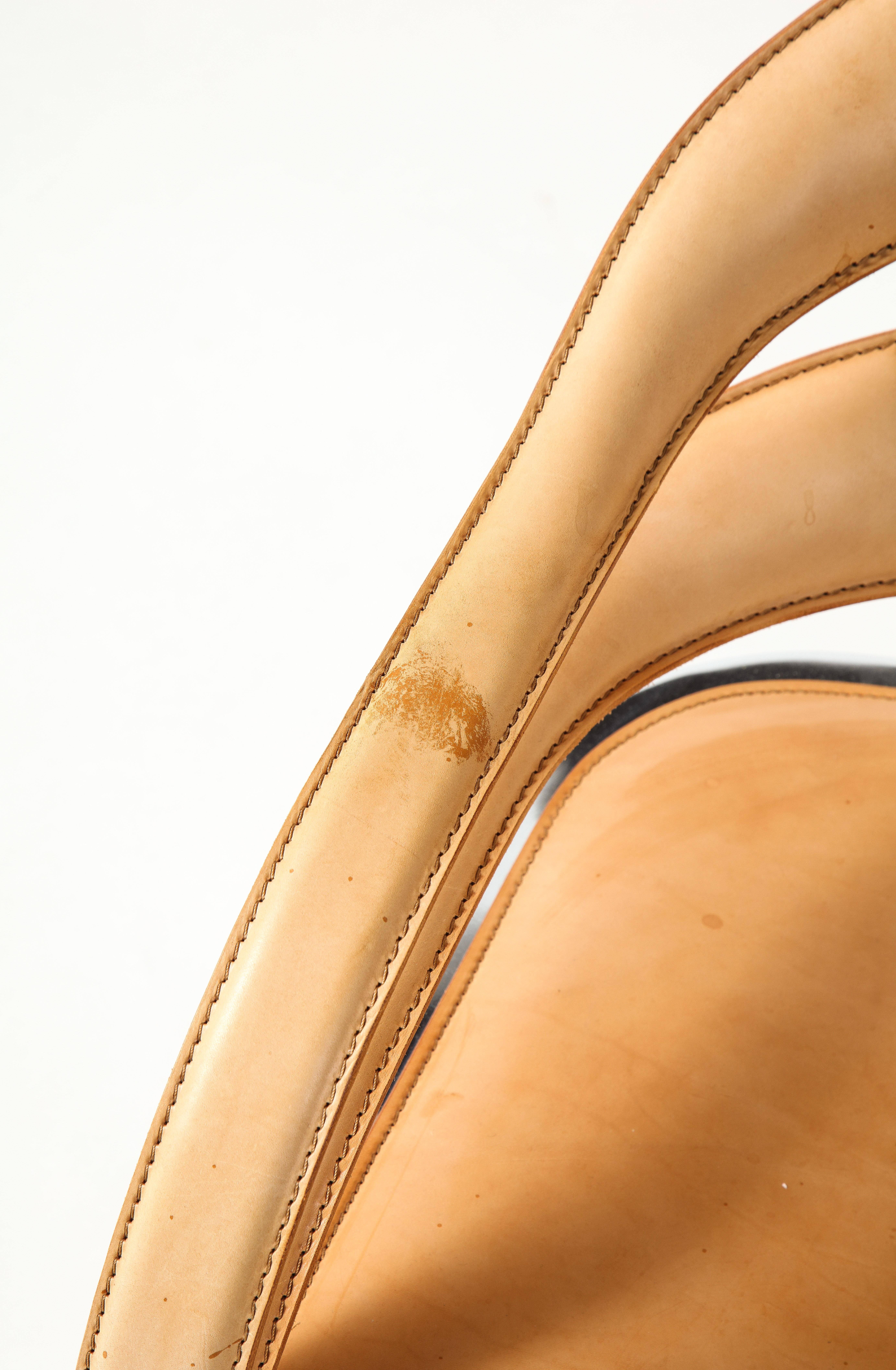 Pair of Vladimir Kagan Fettucini Lounge Chair in Sienna Leather Seats For Sale 8