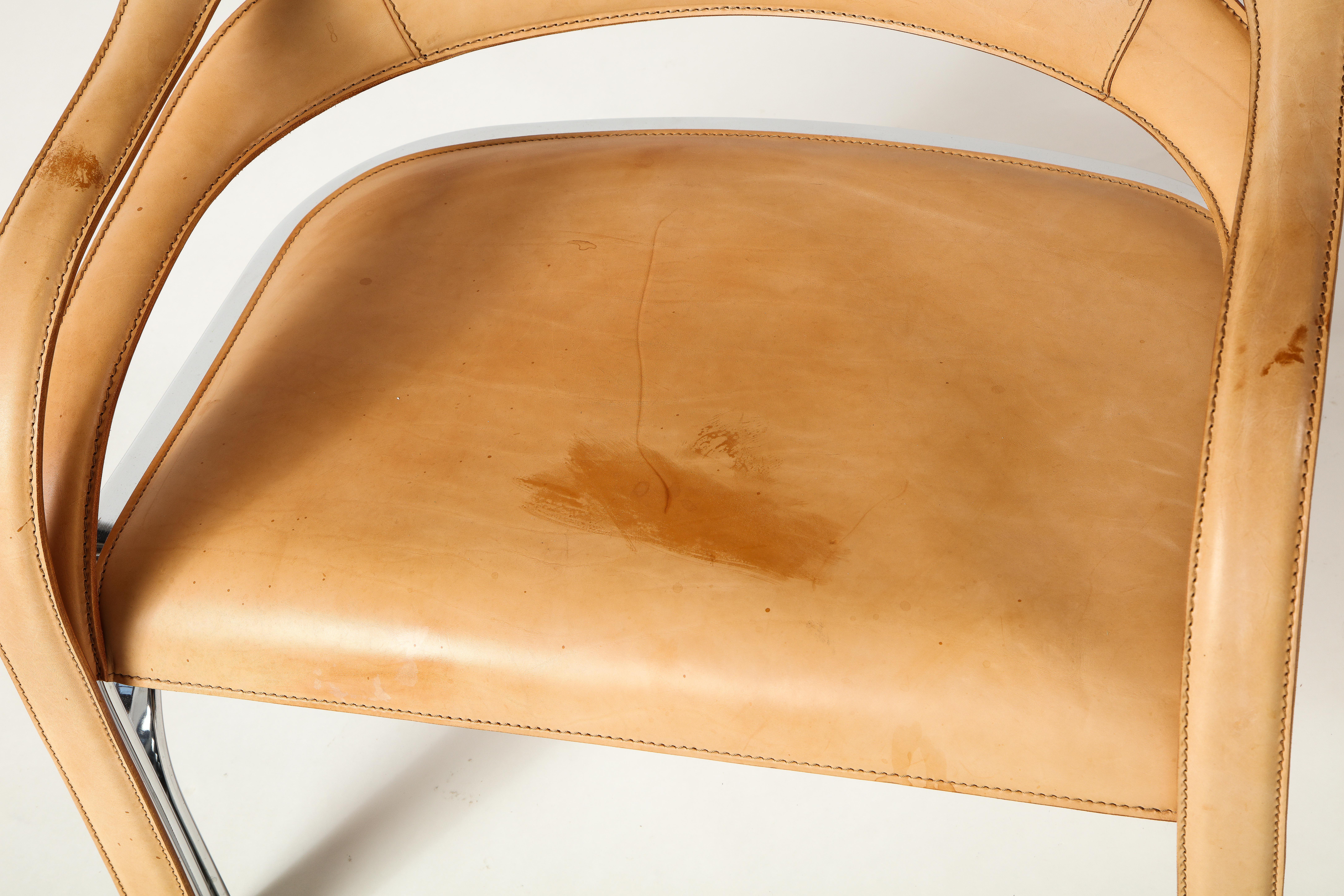 Pair of Vladimir Kagan Fettucini Lounge Chair in Sienna Leather Seats For Sale 12