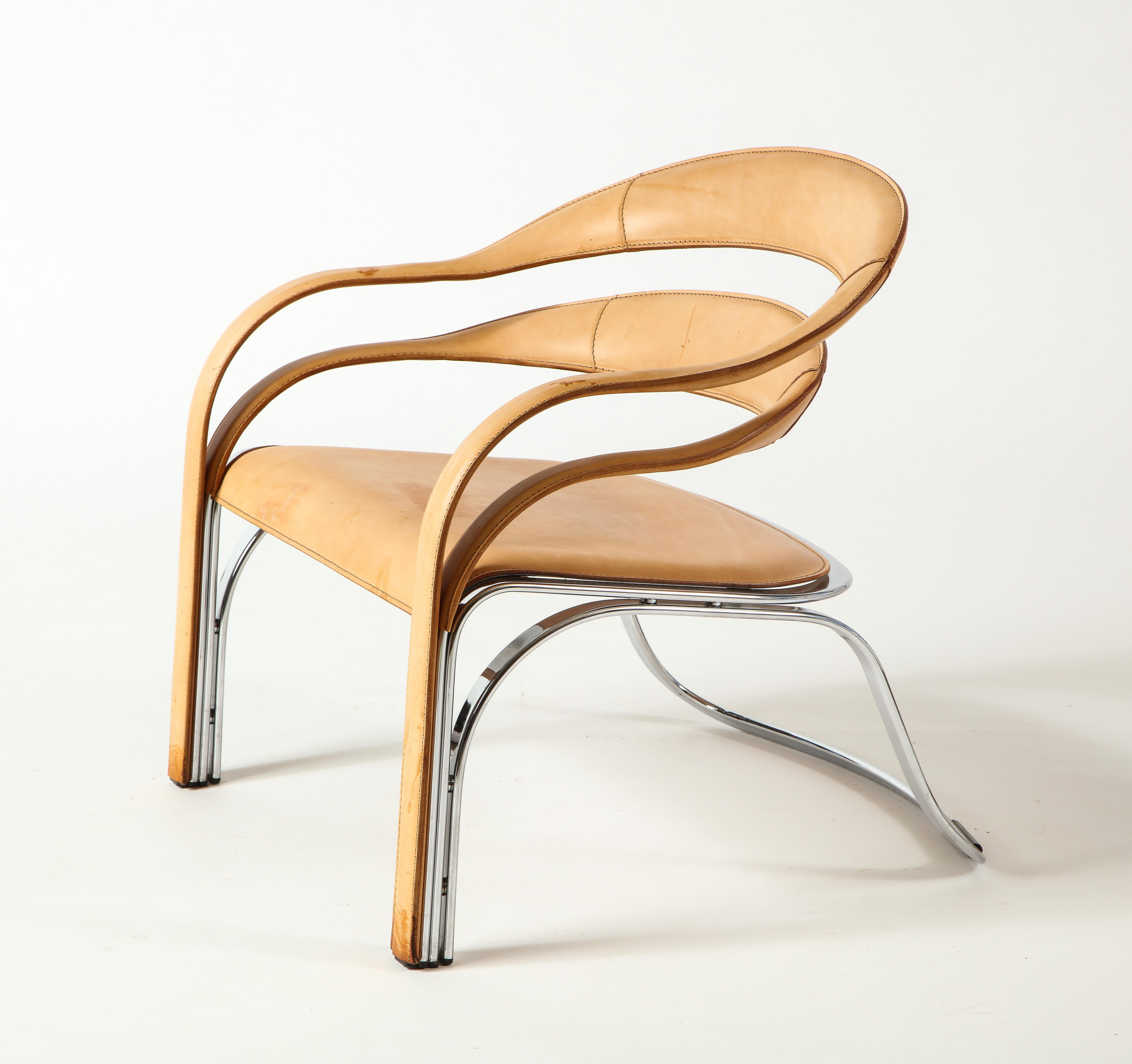 American Pair of Vladimir Kagan Fettucini Lounge Chair in Sienna Leather Seats For Sale