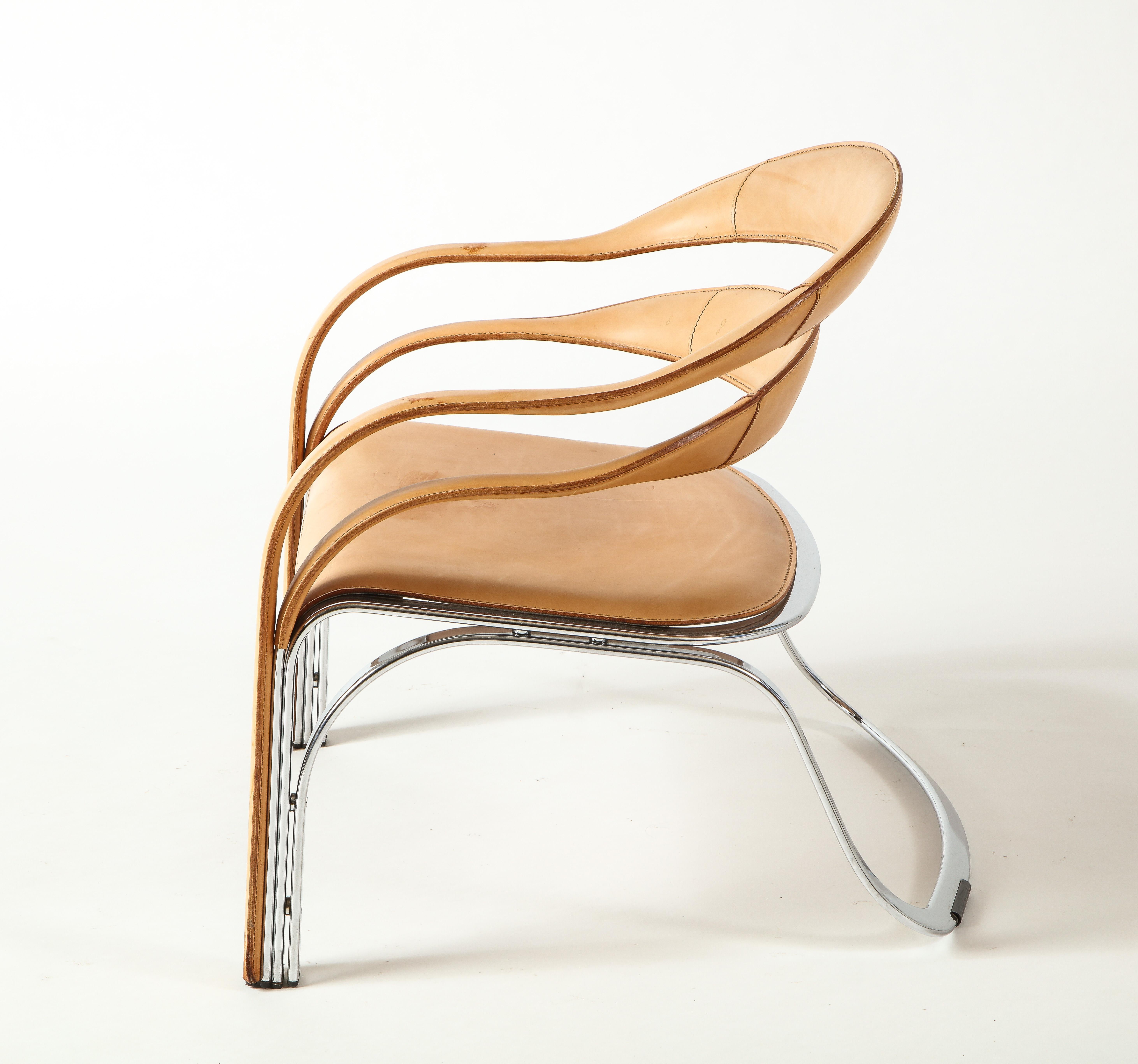 Contemporary Pair of Vladimir Kagan Fettucini Lounge Chair in Sienna Leather Seats For Sale