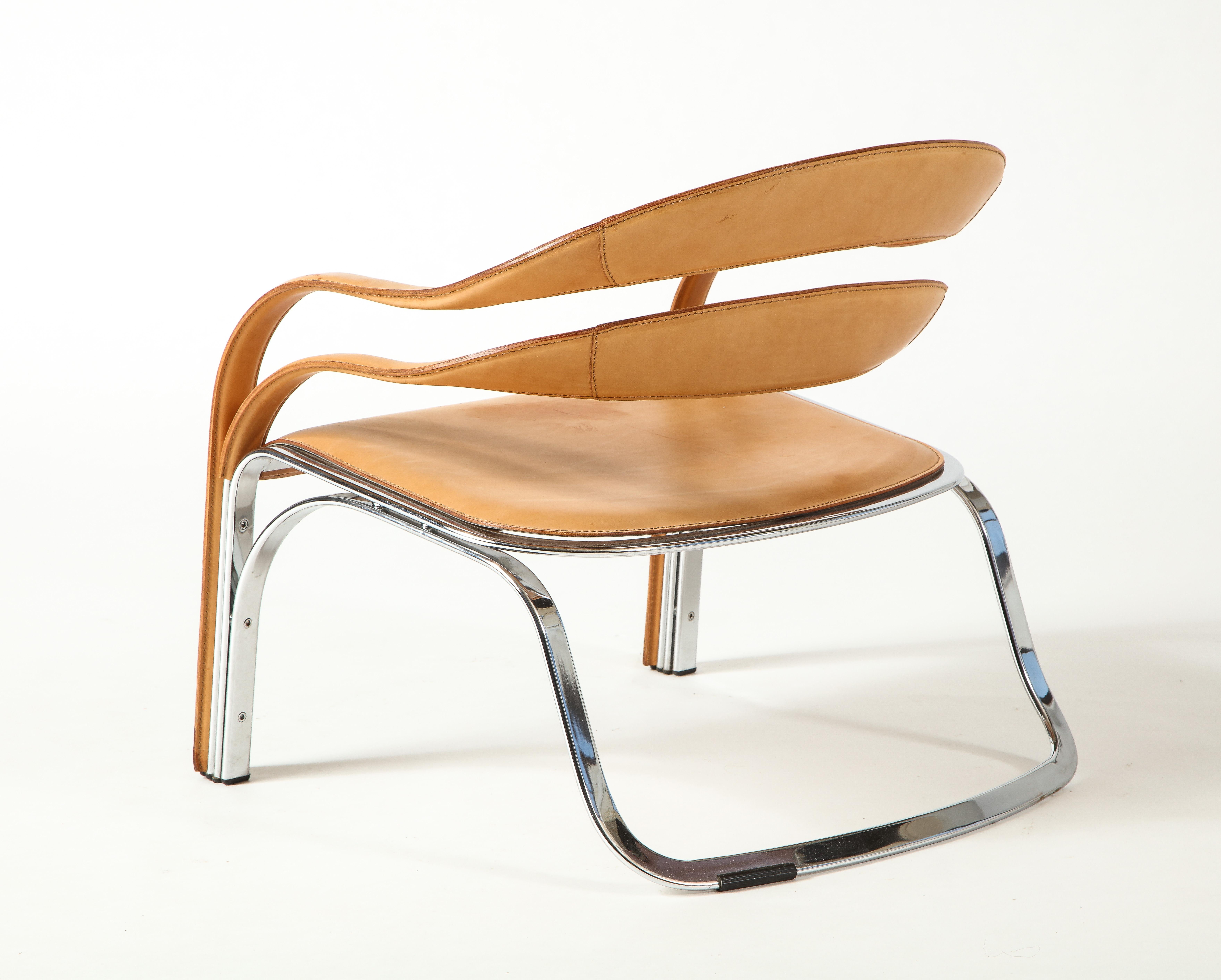 Pair of Vladimir Kagan Fettucini Lounge Chair in Sienna Leather Seats For Sale 1