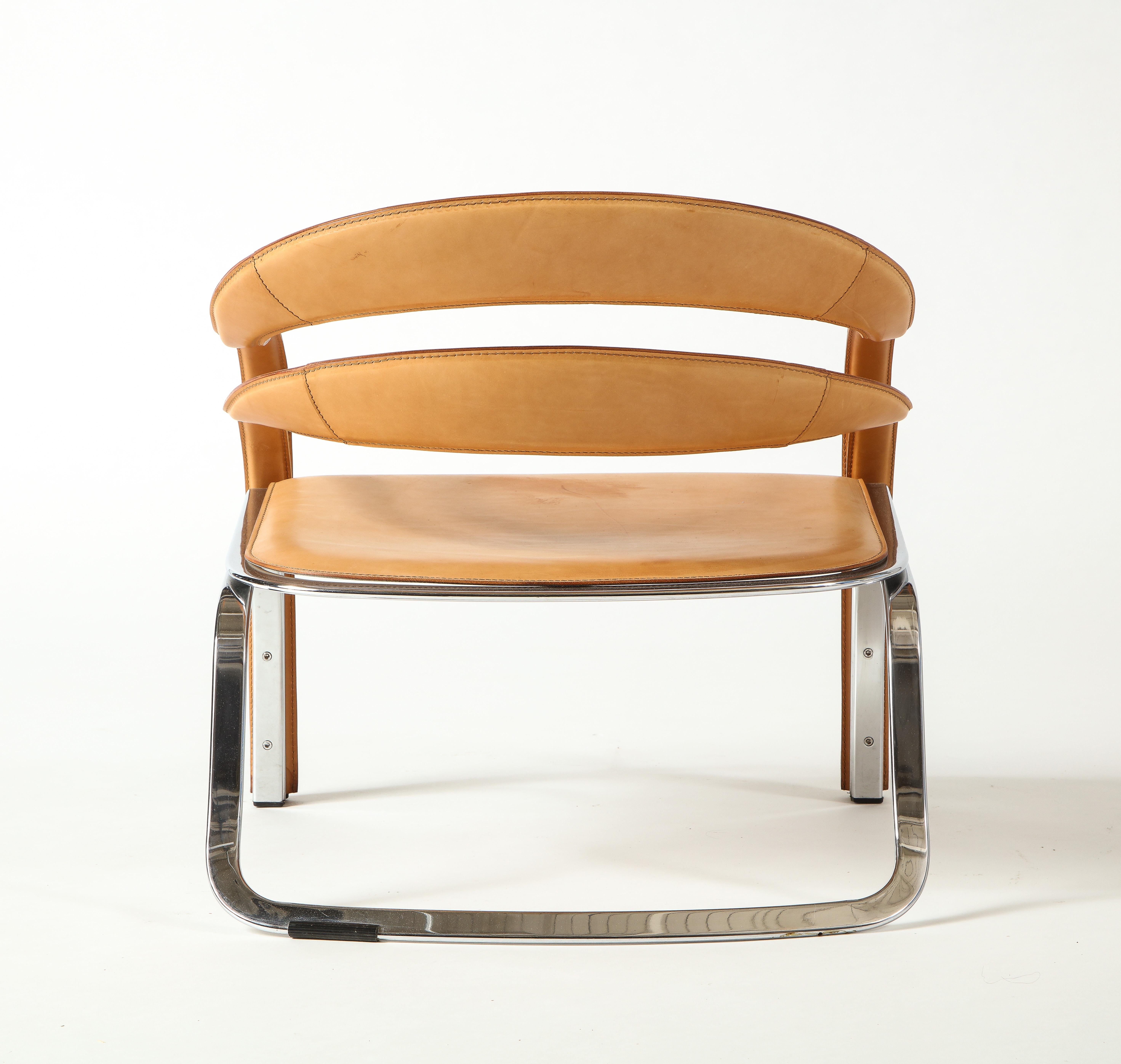 Pair of Vladimir Kagan Fettucini Lounge Chair in Sienna Leather Seats For Sale 2