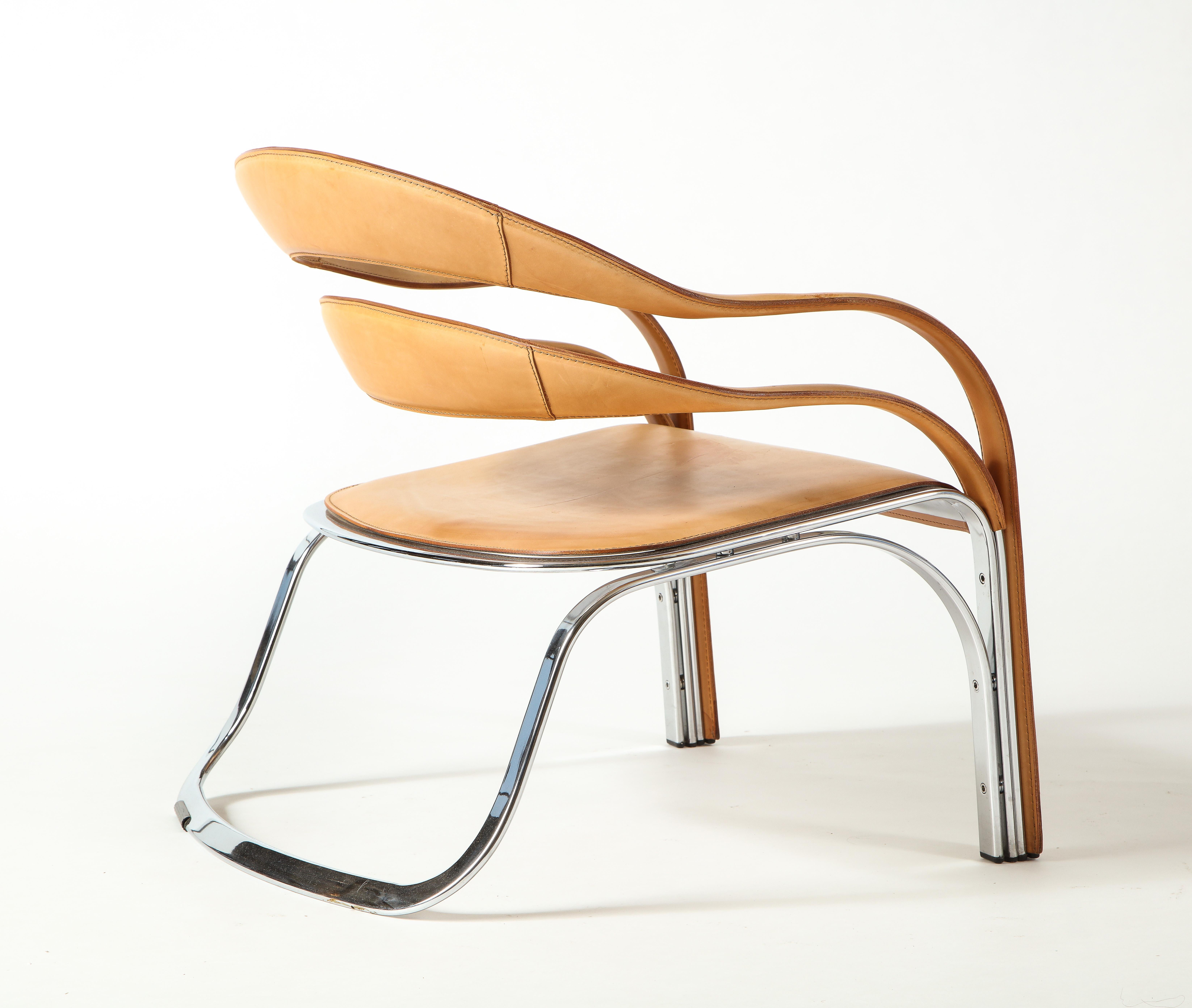 Pair of Vladimir Kagan Fettucini Lounge Chair in Sienna Leather Seats For Sale 3