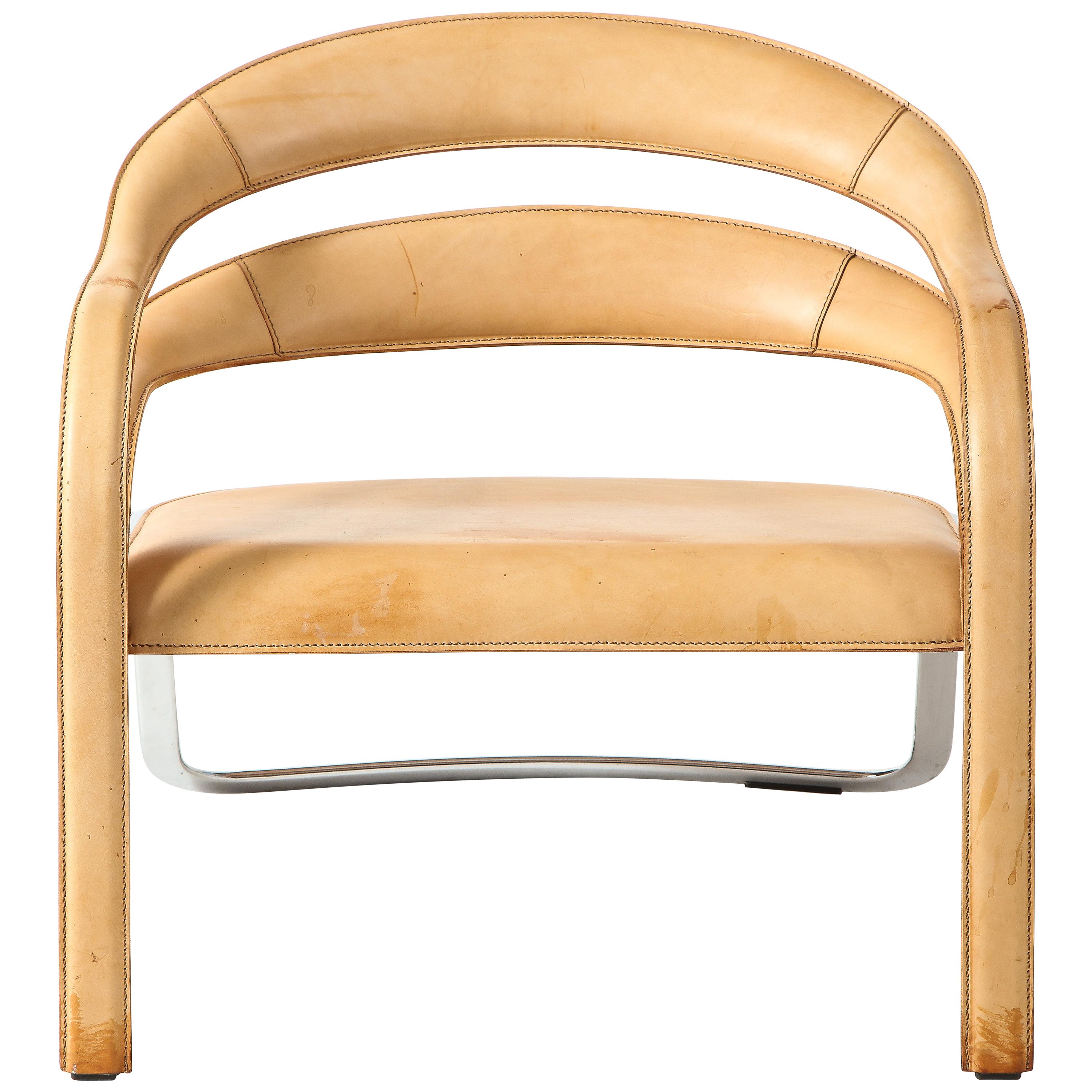 Pair of Vladimir Kagan Fettucini Lounge Chair in Sienna Leather Seats For Sale