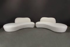 Pair of Vladimir Kagan for American Leather Curved 'Zoe' Sofas in Bouclé, Signed