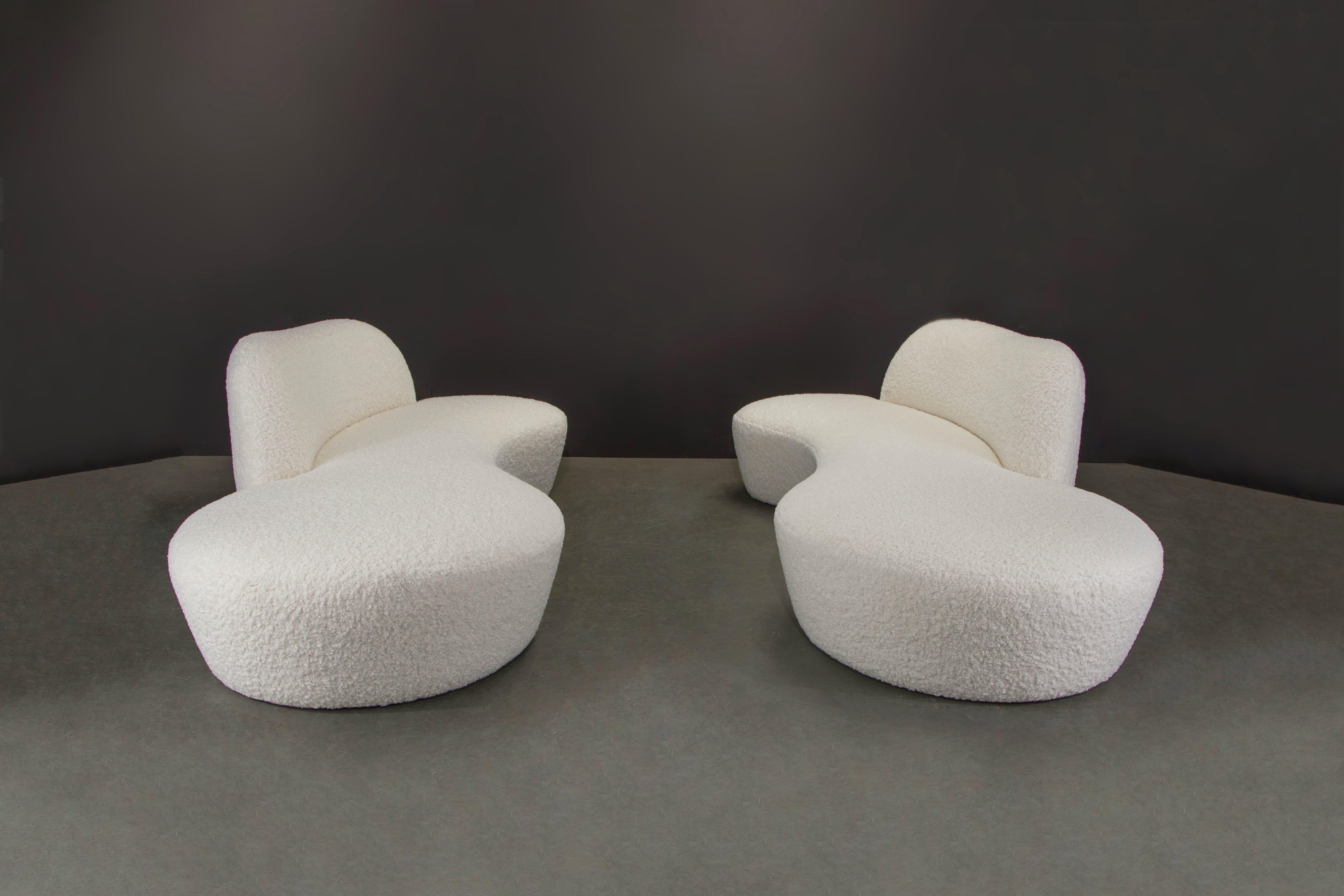 Pair of Vladimir Kagan for American Leather Curved 'Zoe' Sofas in Bouclé, Signed In Excellent Condition In Los Angeles, CA