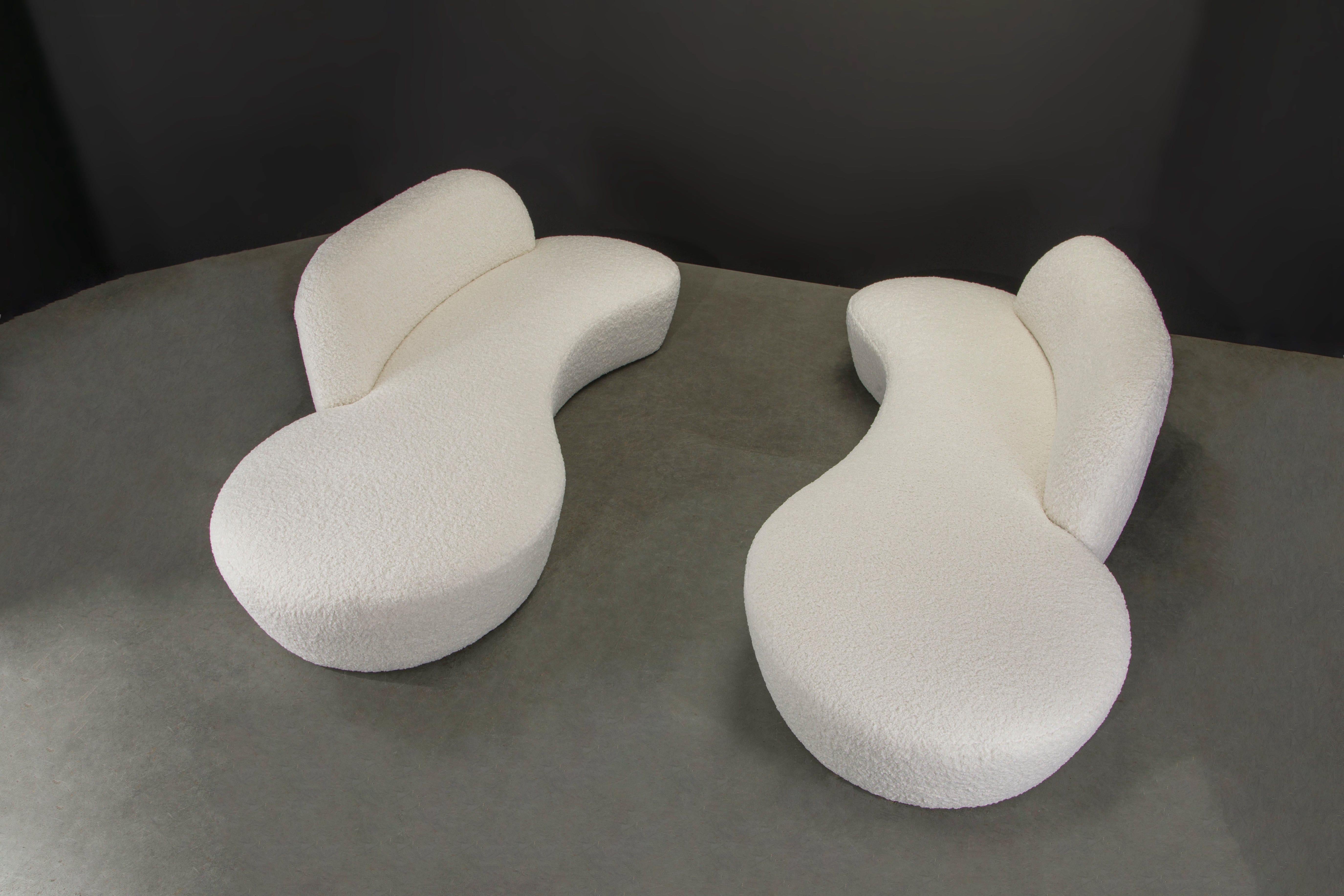 Contemporary Pair of Vladimir Kagan for American Leather Curved 'Zoe' Sofas in Bouclé, Signed