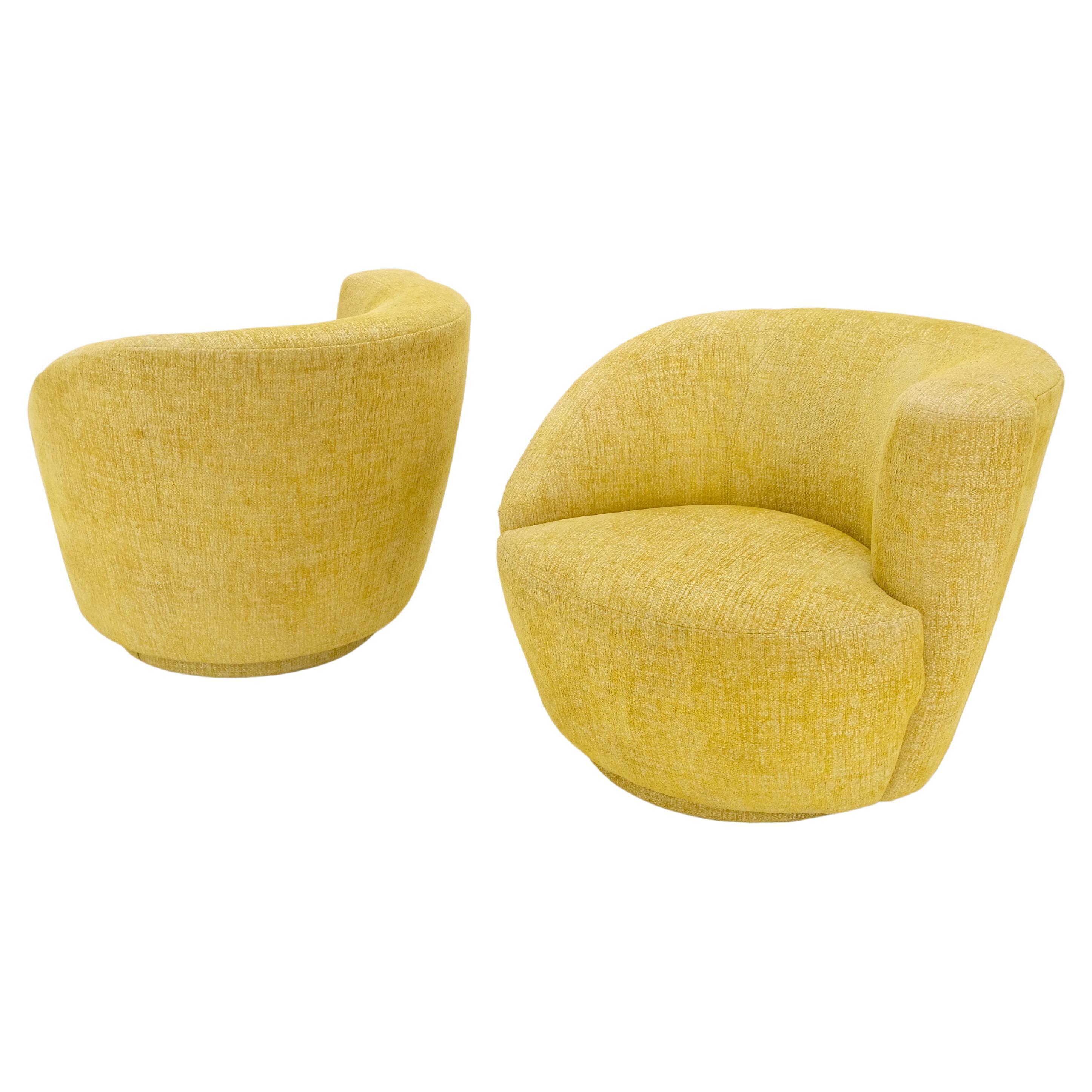 Pair of Vladimir Kagan for Directional Nautilus Chairs Yellow Gold MINT! For Sale