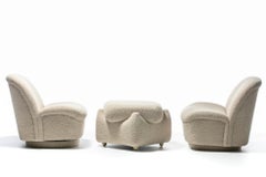 Pair of Directional Post Modern Swivel Chairs and Ottoman in Ivory Bouclé