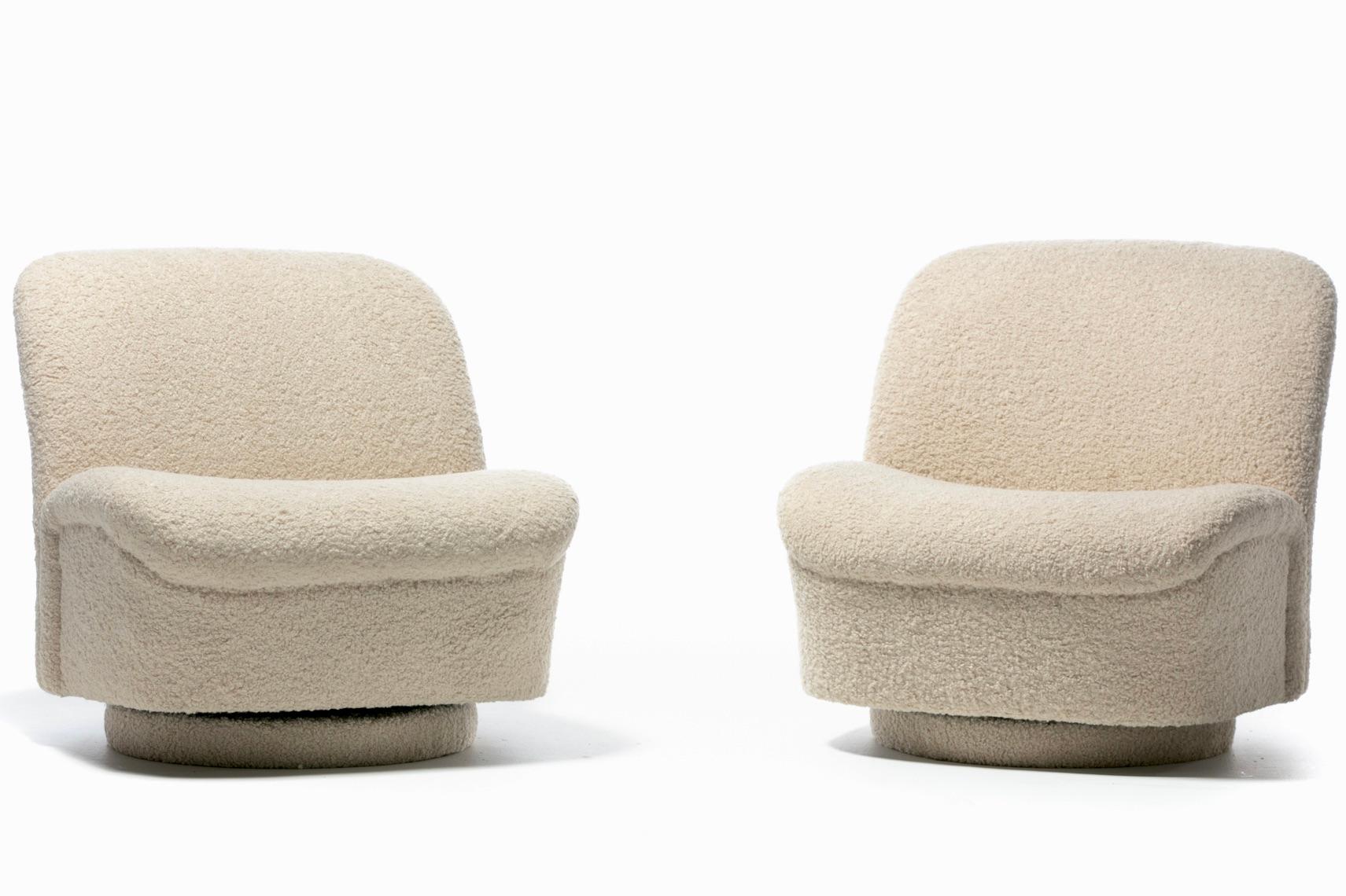 Pair of Directional Post Modern Swivel Chairs and Ottoman in Ivory Bouclé For Sale 2