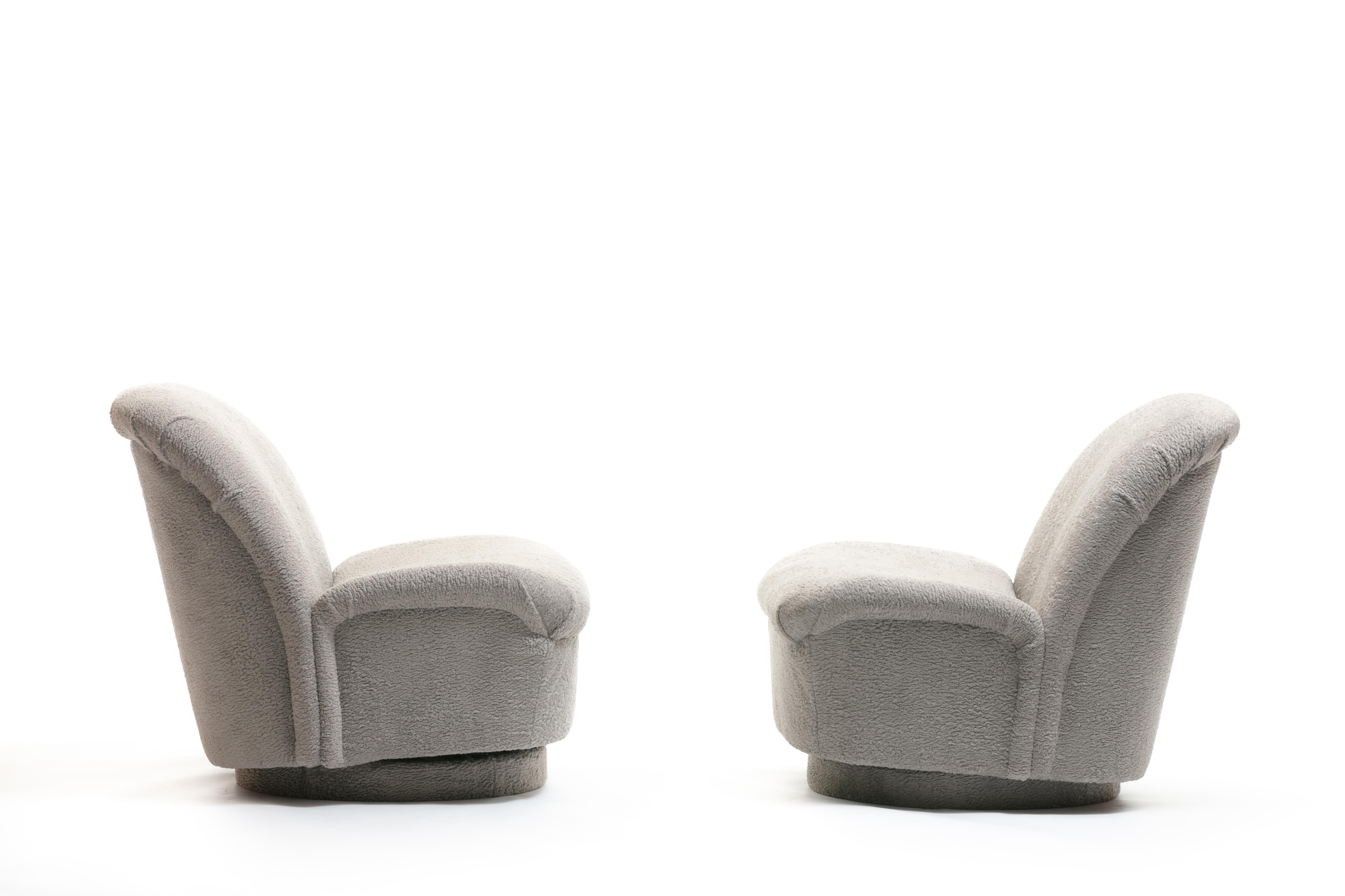 American Pair of Vladimir Kagan for Directional Swivel Lounge Chairs in Faux Persian Lamb