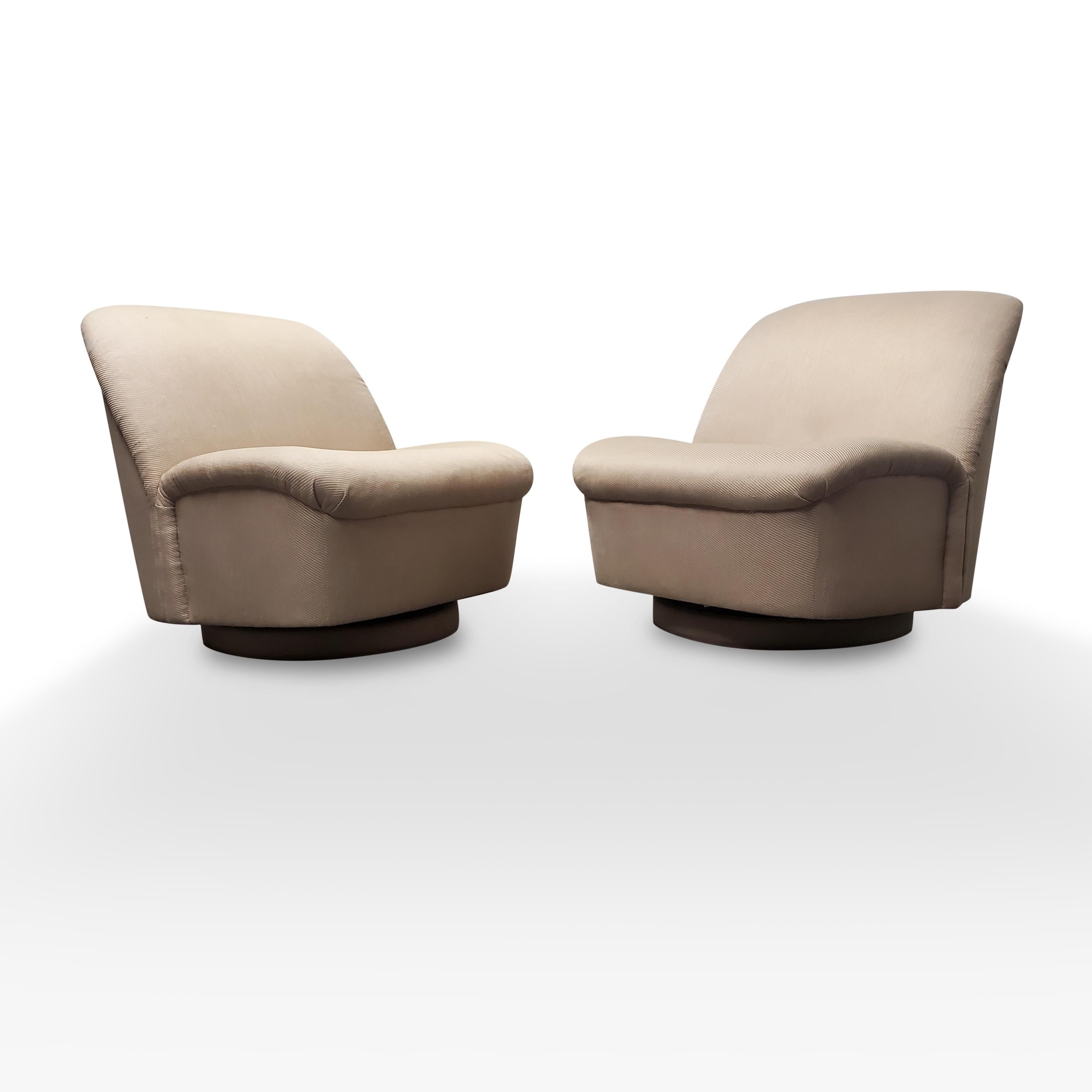 Upholstery Pair of Signed Directional Swivel / Tilt Lounge Chairs