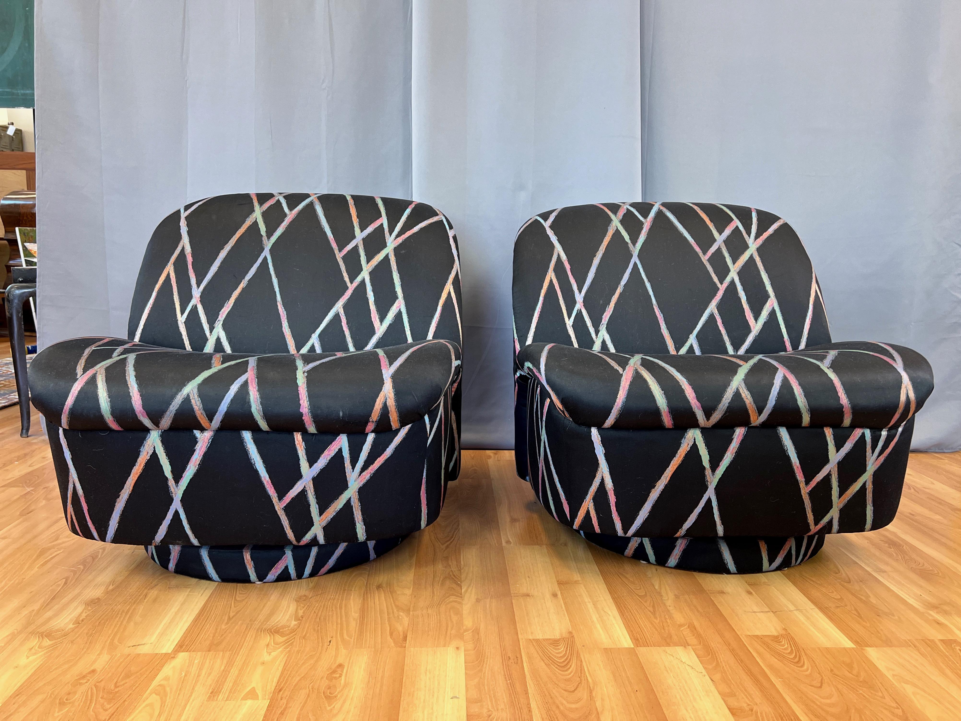 Mid-Century Modern Pair of Directional “Swivel Lip” Tilt-Able Slipper Lounge Chairs, 1980