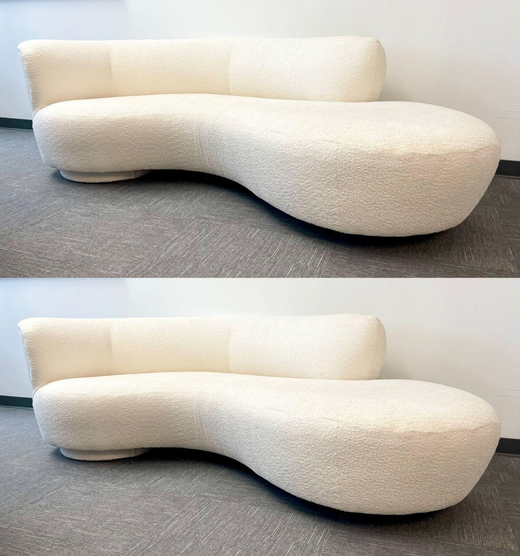 Pair of Vladimir Kagan for Weiman Cloud Sofas, Mid-Century Modern, Boucle
 
Vladimir Kagan's iconic mid-century deisgn in it's original form finished in a brand new white boucle upholstery. Each sofa consists of the signature kidney shape upper