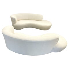 Pair of Vladimir Kagan for Weiman Cloud Sofas, Mid-Century Modern, White Boucle
