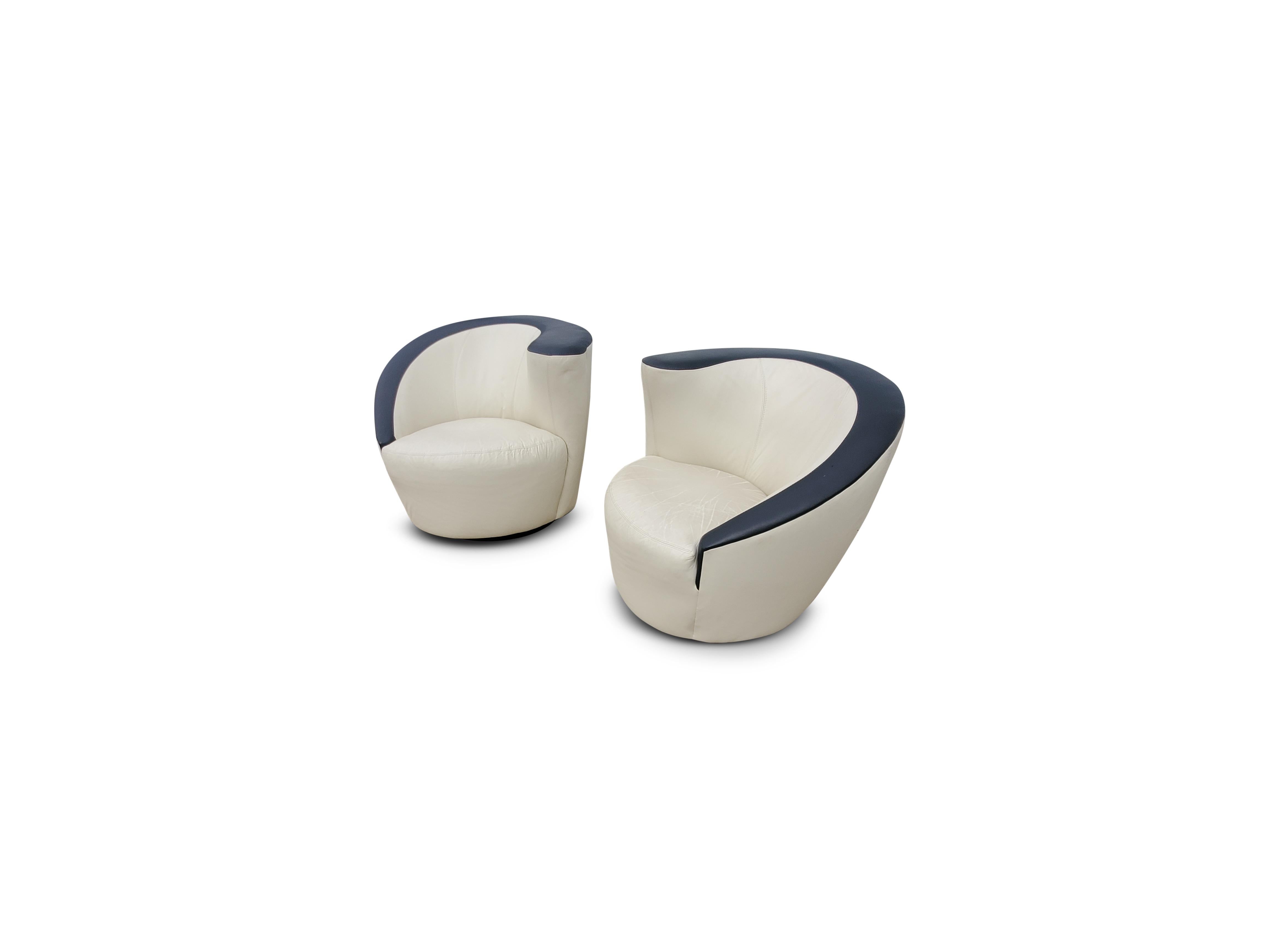 Post-Modern Pair of Vladimir Kagan Leather for Directional Nautilus Corkscrew Swivel Chairs