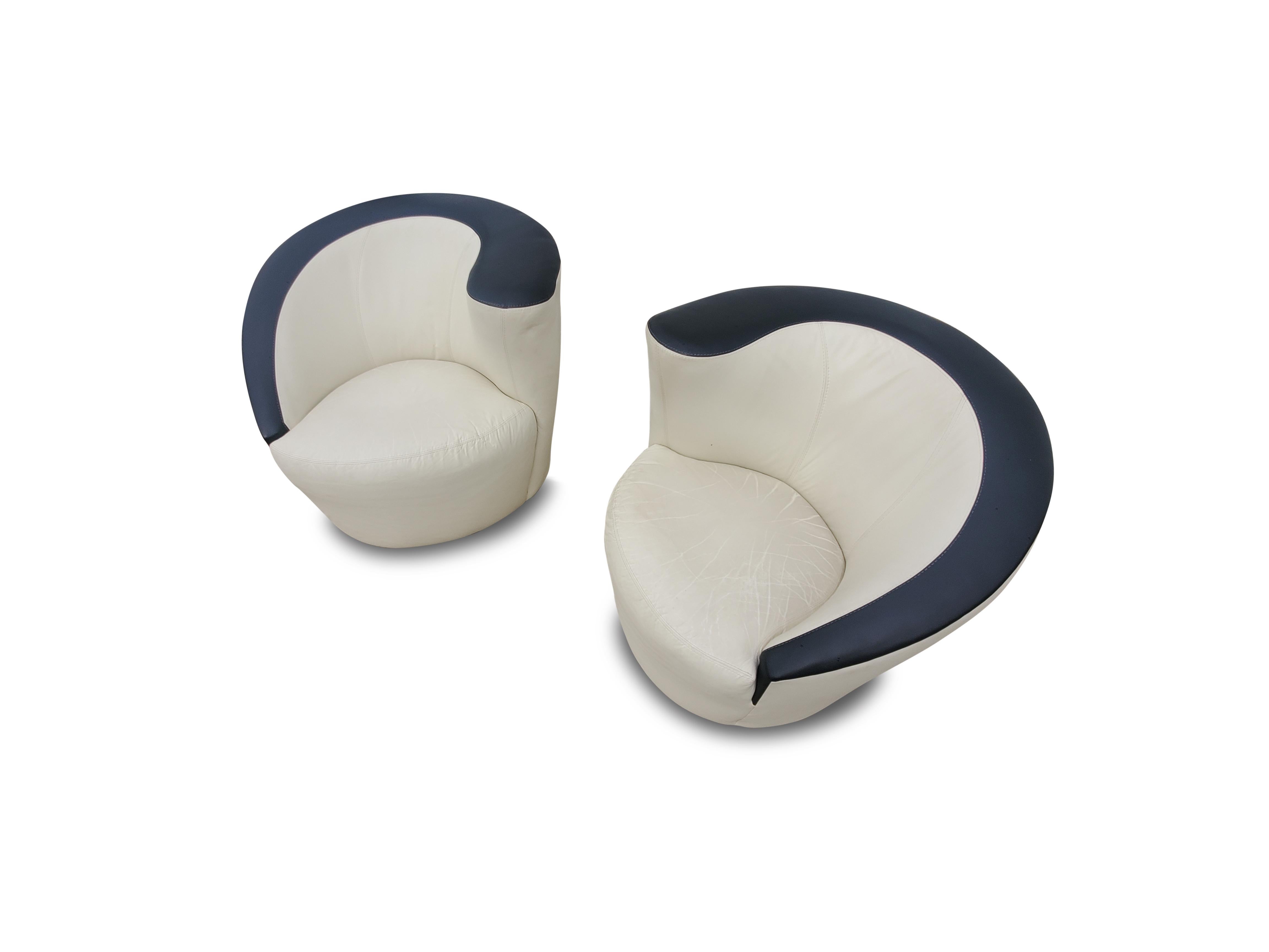 20th Century Pair of Vladimir Kagan Leather for Directional Nautilus Corkscrew Swivel Chairs