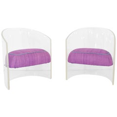 Pair of Vladimir Kagan Lucite Barrel Chairs in  