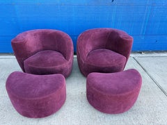 Pair Of Vladimir Kagan Nautilus Chairs And Ottomans