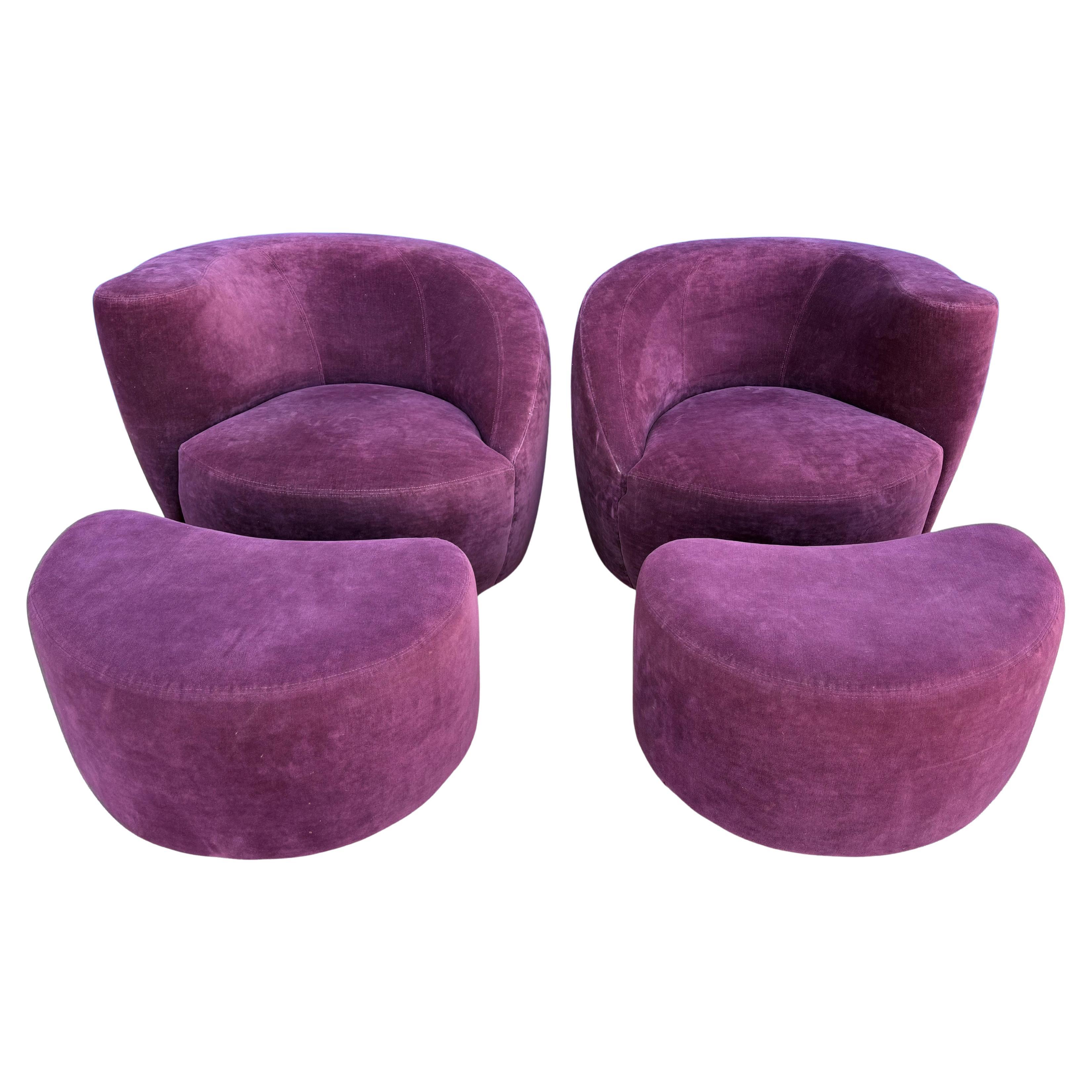 Pair Of Vladimir Kagan Nautilus Chairs And Ottomans im Angebot
