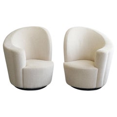 Pair of Vladimir Kagan Nautilus style Swivel Armchairs corkscrew modern