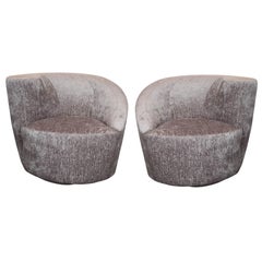 Pair of Vladimir Kagan "Nautilus" Swivel Chairs in Gauffraged Silver Velvet