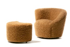 Pair of Vladimir Kagan Nautilus Swivel Chairs with Custom Ottomans