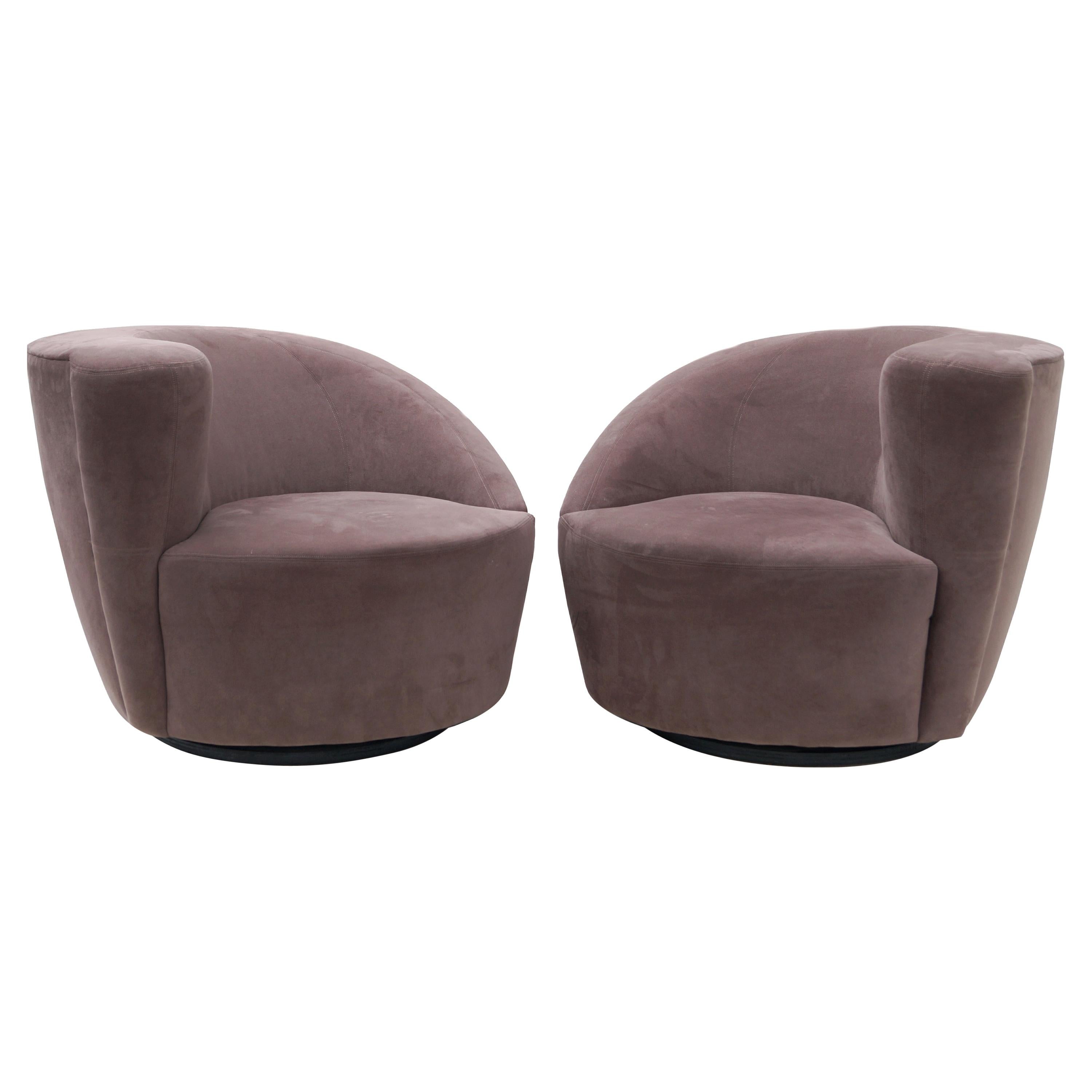 Pair of Vladimir Kagan Nautilus Swivel Lounge Chairs for Directional