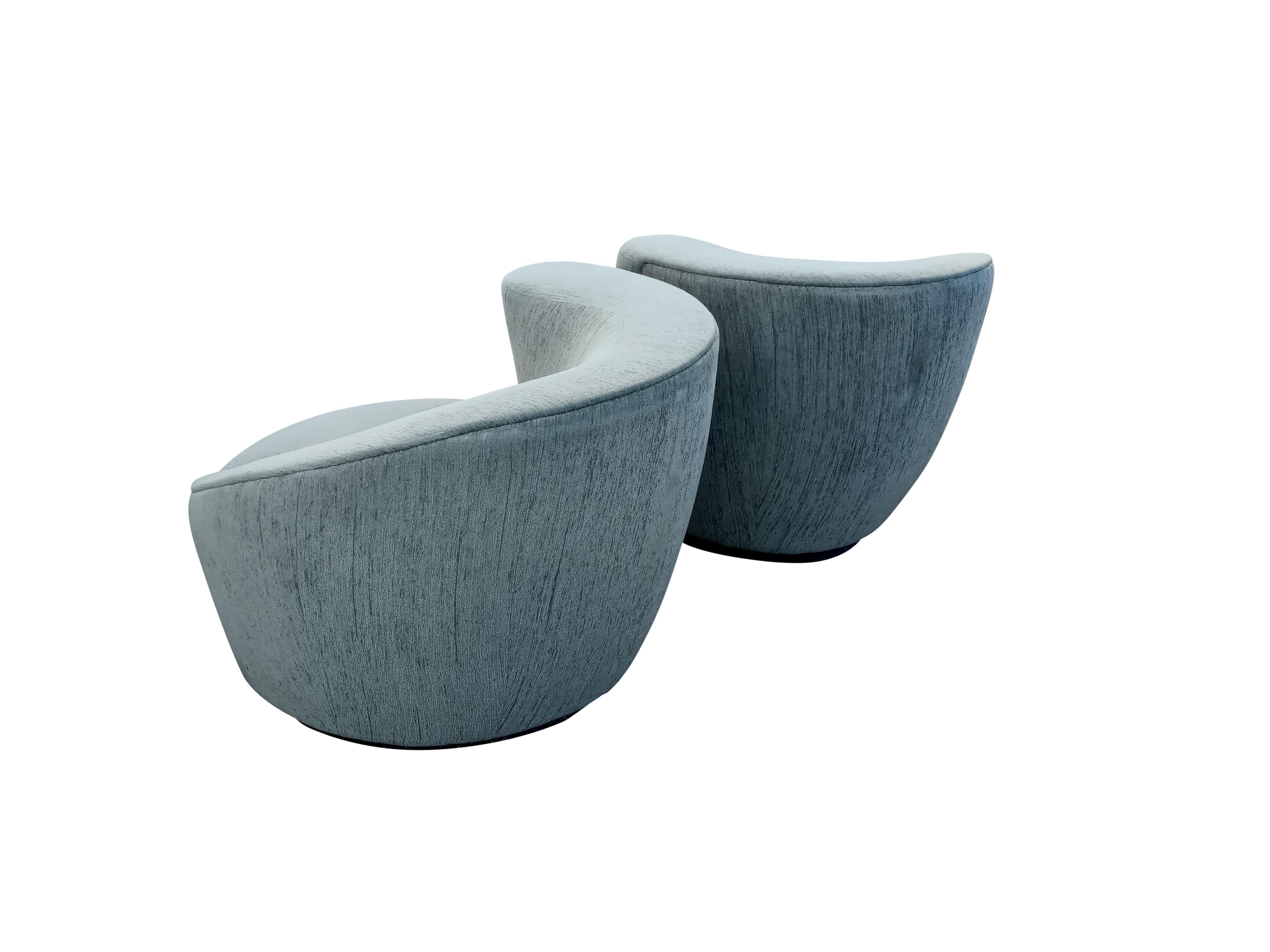 Upholstery Pair Vladimir Kagan Attribution Nautilus Style Swivel Lounge Chairs Sage Green