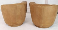 Pair of Vladimir Kagan Nautilus Tan Leather Swivel Lounge Chairs