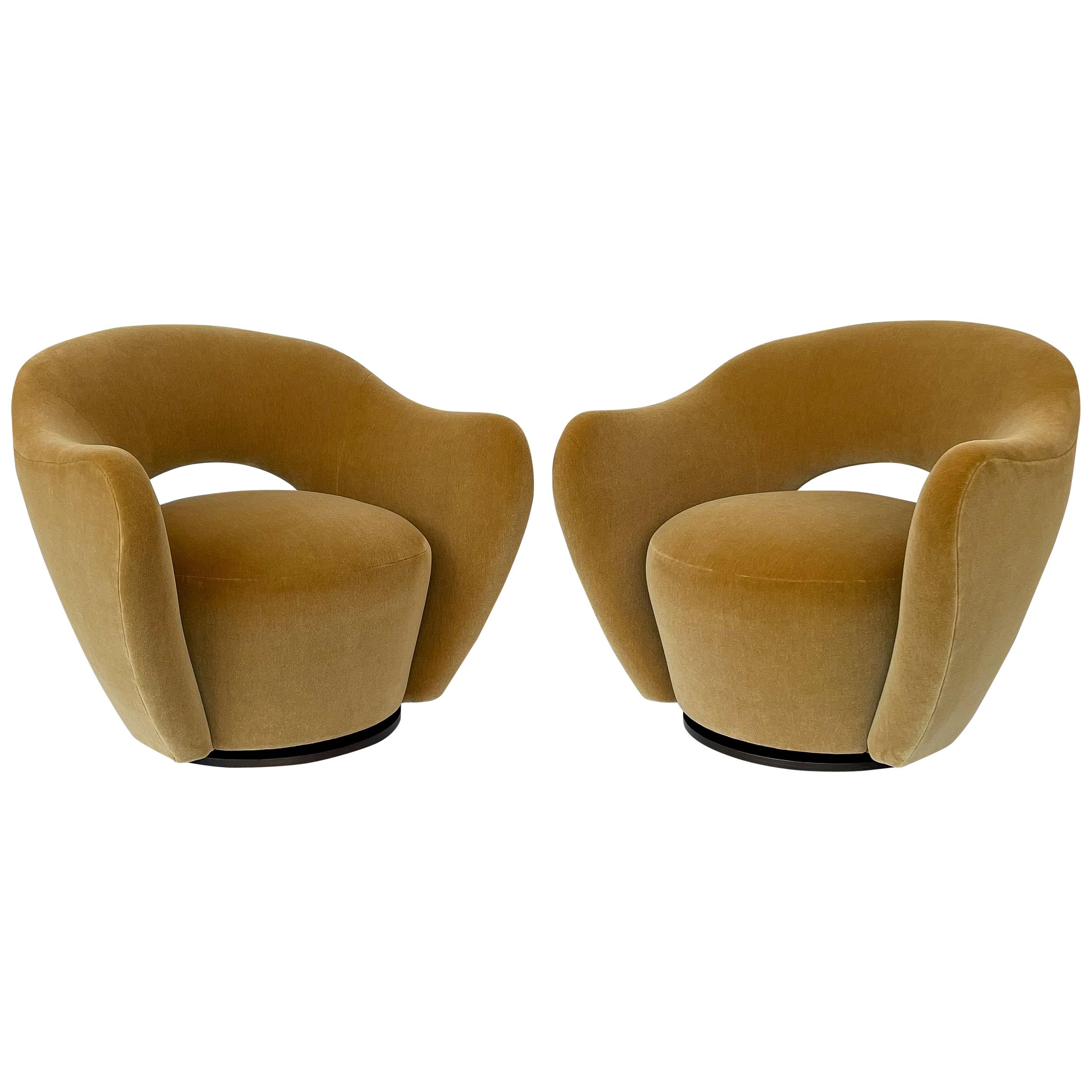 Pair of Vladimir Kagan Open Back Swivel Lounge Chairs for Directional