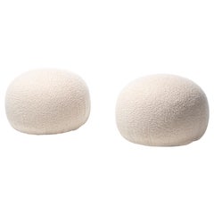 Pair of Directional Poufs Ottomans in Ivory White Bouclé