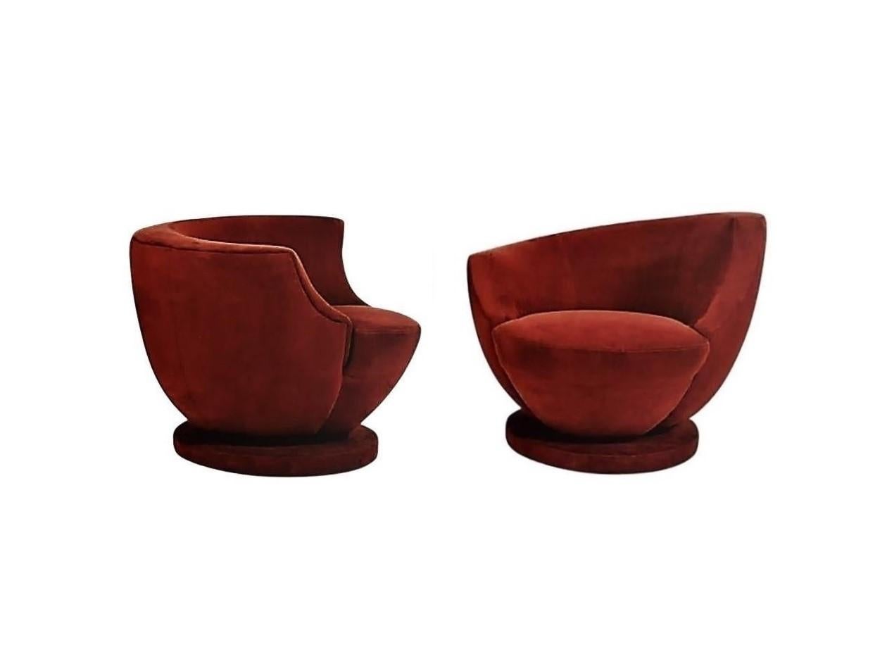 Mid-Century Modern Pair of Vladimir Kagan Rare Swivel Lounge Chairs for Directional For Sale