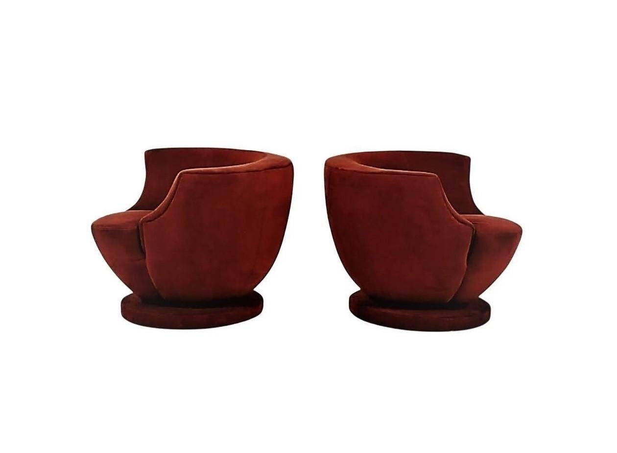 Velvet Pair of Vladimir Kagan Rare Swivel Lounge Chairs for Directional For Sale