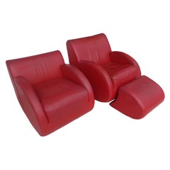 Pair of Vladimir Kagan "Rock Star" His and Her Lounge Chairs and Ottoman