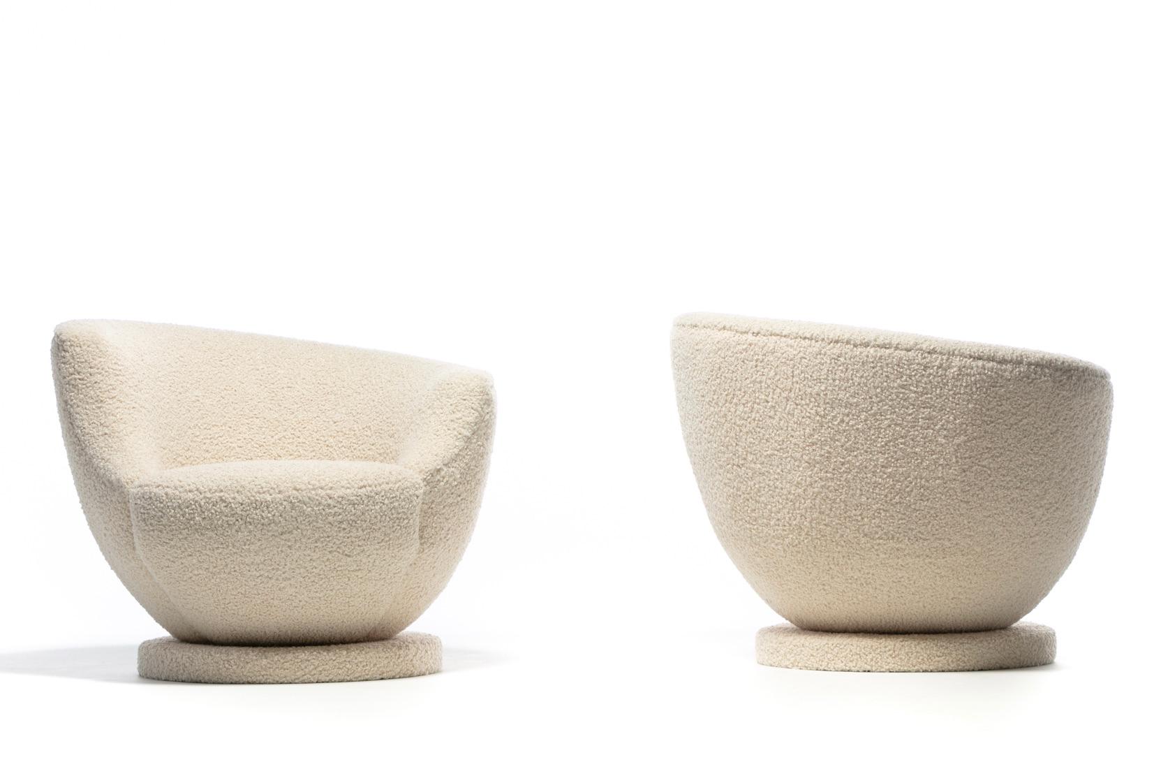 American Pair of Vladimir Kagan Swivel Chairs in Ivory Bouclé by Directional