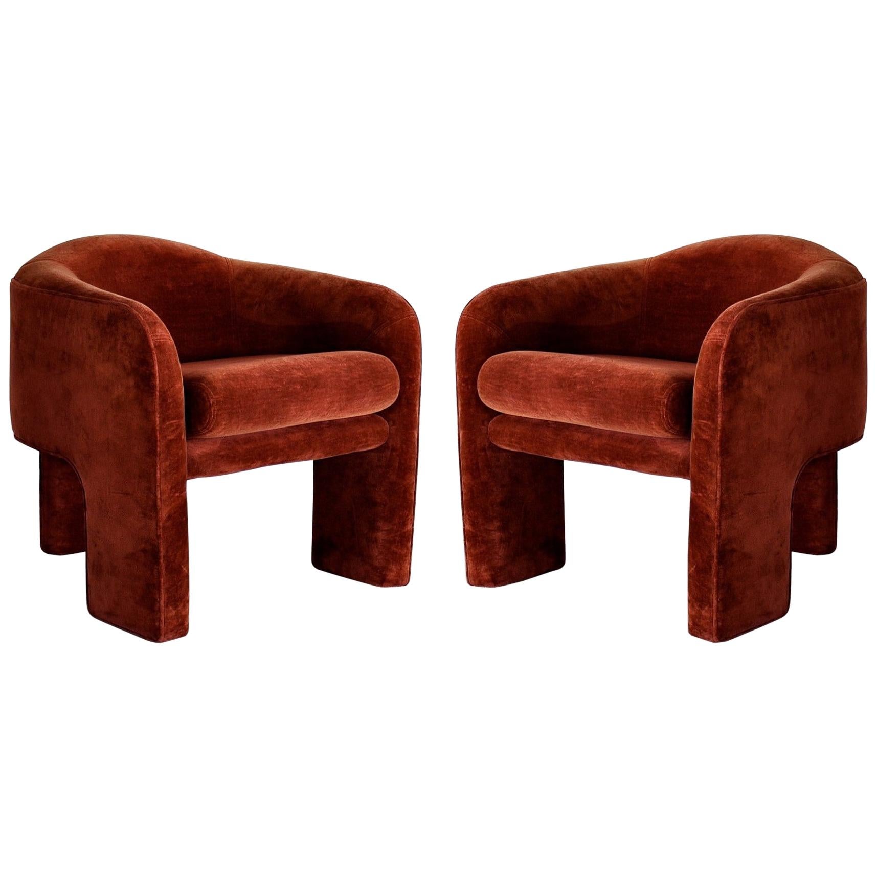 Pair of Preview Furniture Co. Modern Three-Legged Sculptural Armchairs