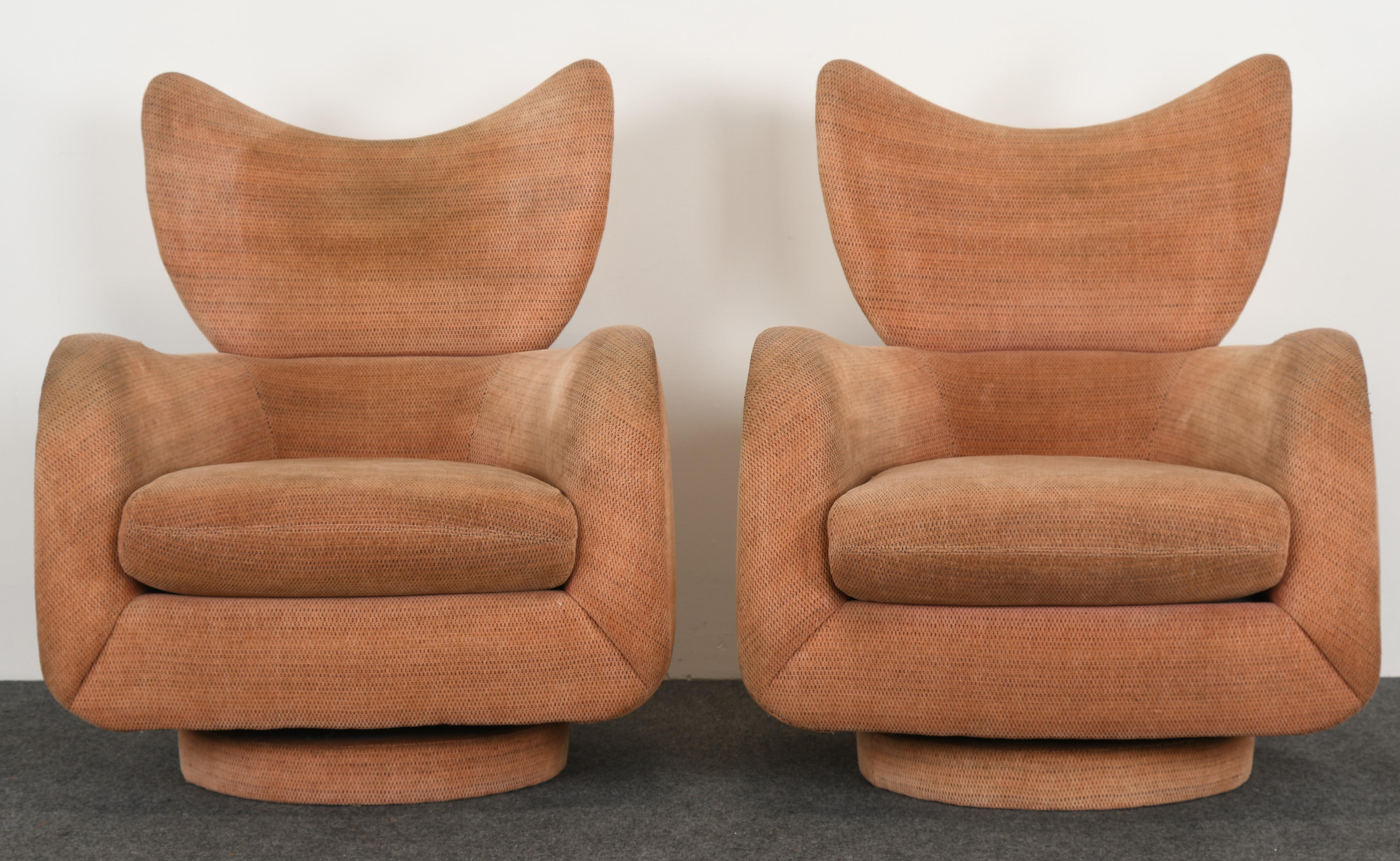 Mid-Century Modern Pair of Vladimir Kagan Wingback Swivel Chairs, 1980s