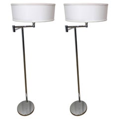 Pair of Von Nessen Articulated Chrome Floor Lamps