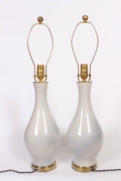 Pair of Joseph Von Tury French Blue "Lotus" Porcelain Bedside Lamps, 1950s