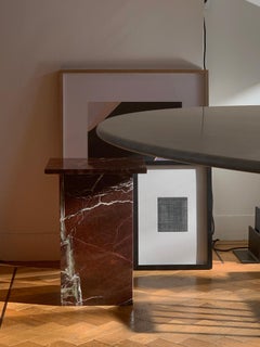 Pair of Vondel Side Table Handcrafted in Polished Rosso Levanto Marbles